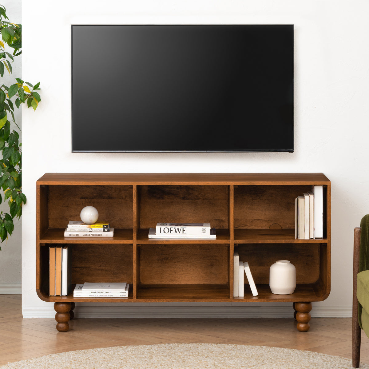 Safi Open Shelves Solid Wood Media Unit - Walnut