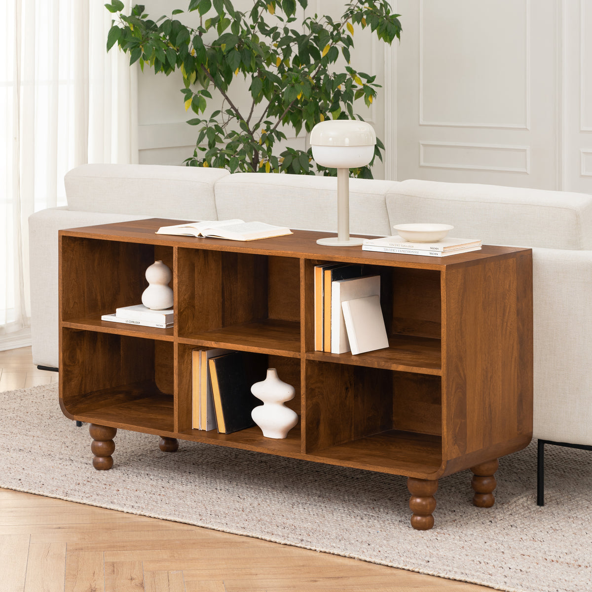Safi Open Shelves Solid Wood Media Unit - Walnut