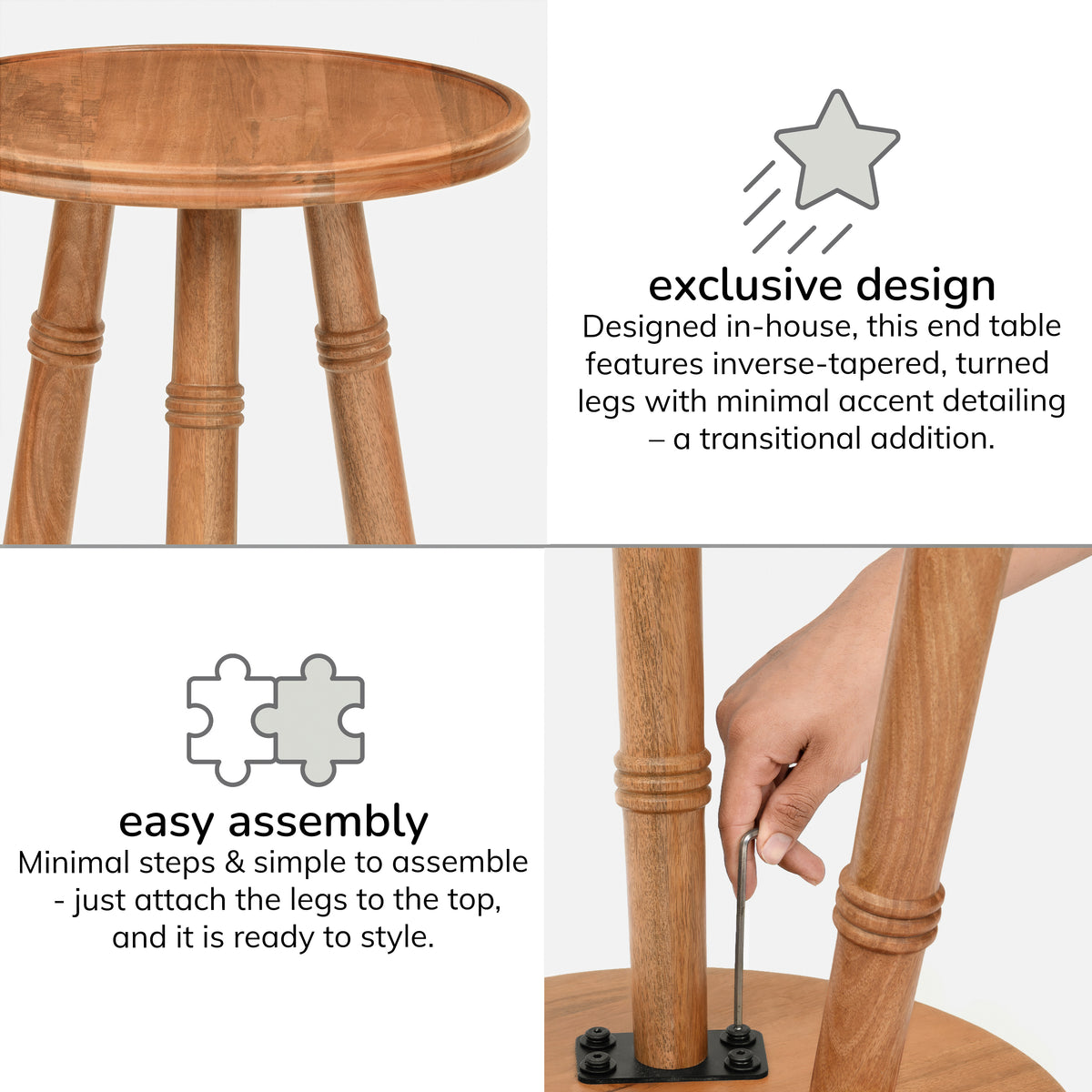 Lola Solid Wood End Table - Mid Tone Honey