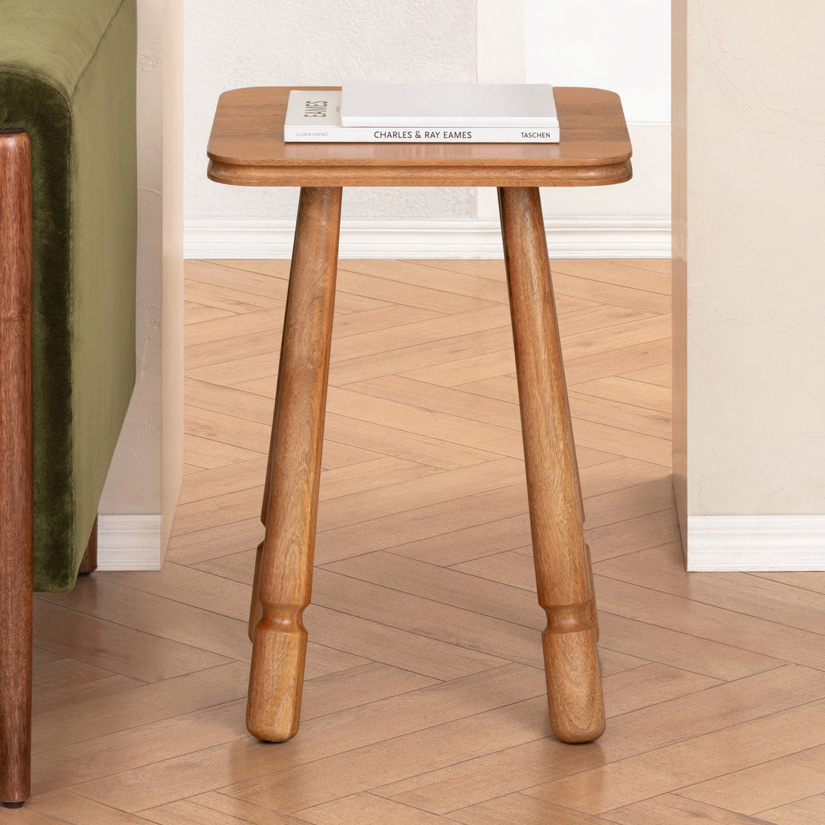 Olive Solid Mango Wood End Table - Mid Tone Honey