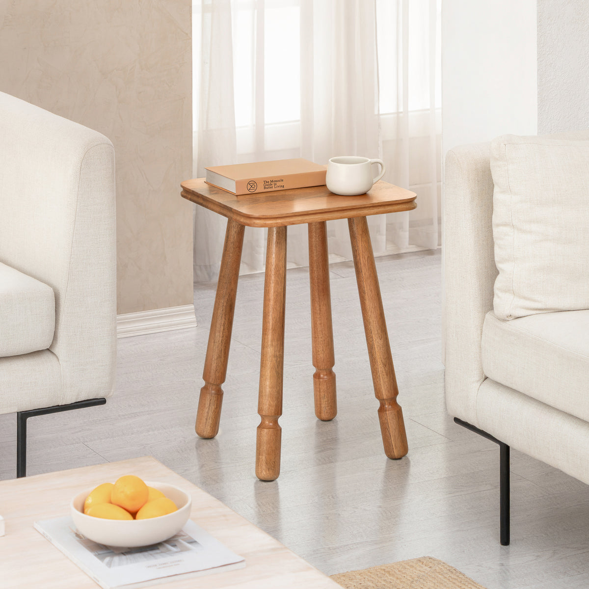 Olive Solid Mango Wood End Table - Mid Tone Honey