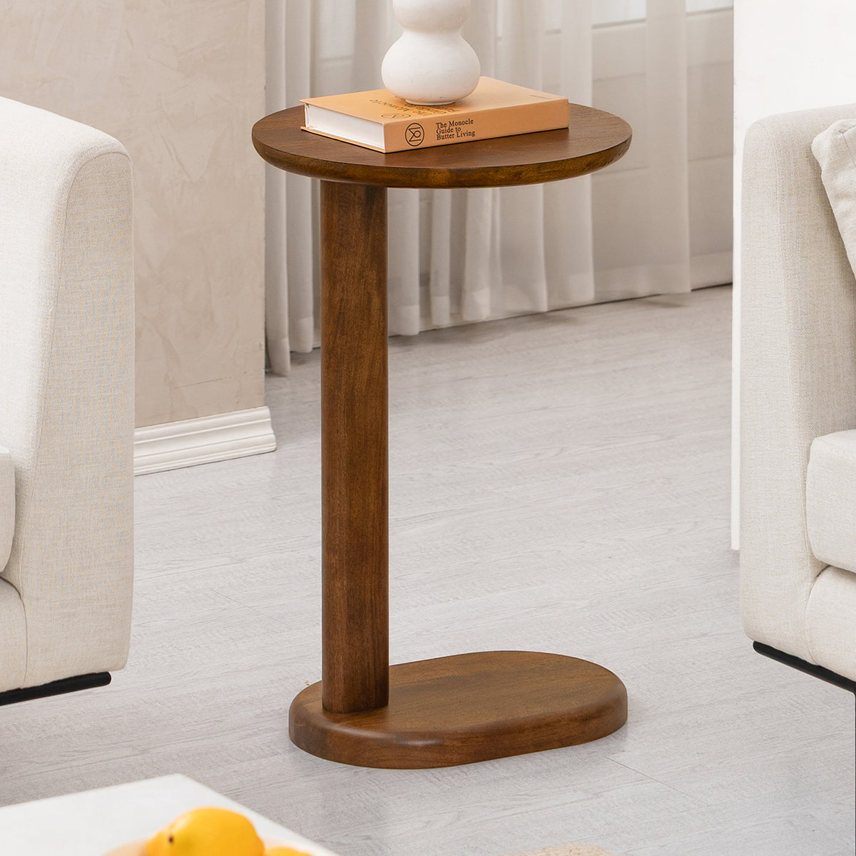 Nora Solid Mango Wood End Table - Walnut