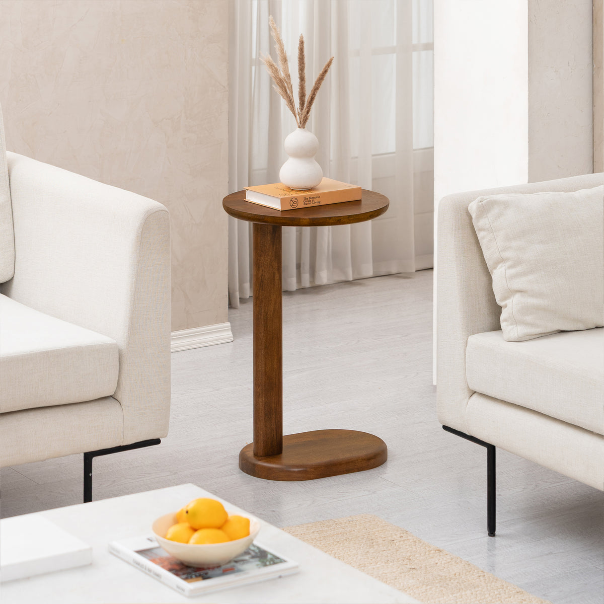Nora Solid Mango Wood End Table - Walnut