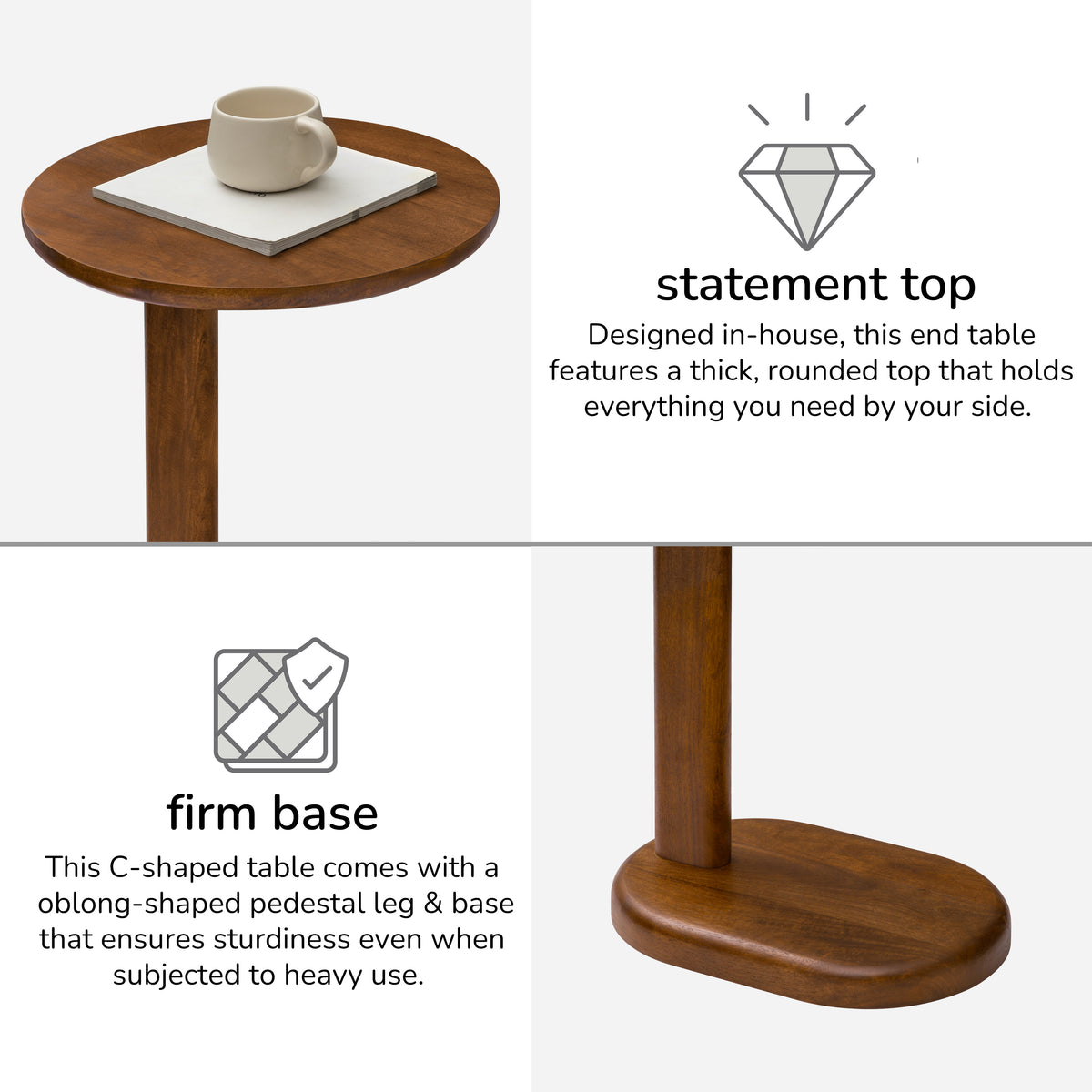 Nora Solid Mango Wood End Table - Walnut