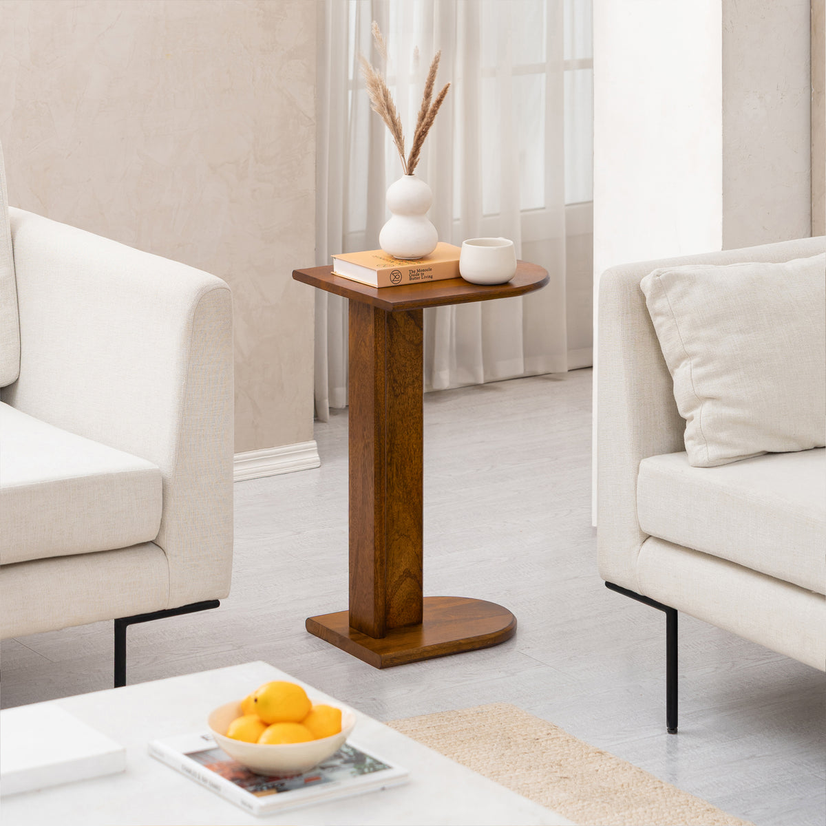 Ivy Solid Mango Wood End Table - Walnut
