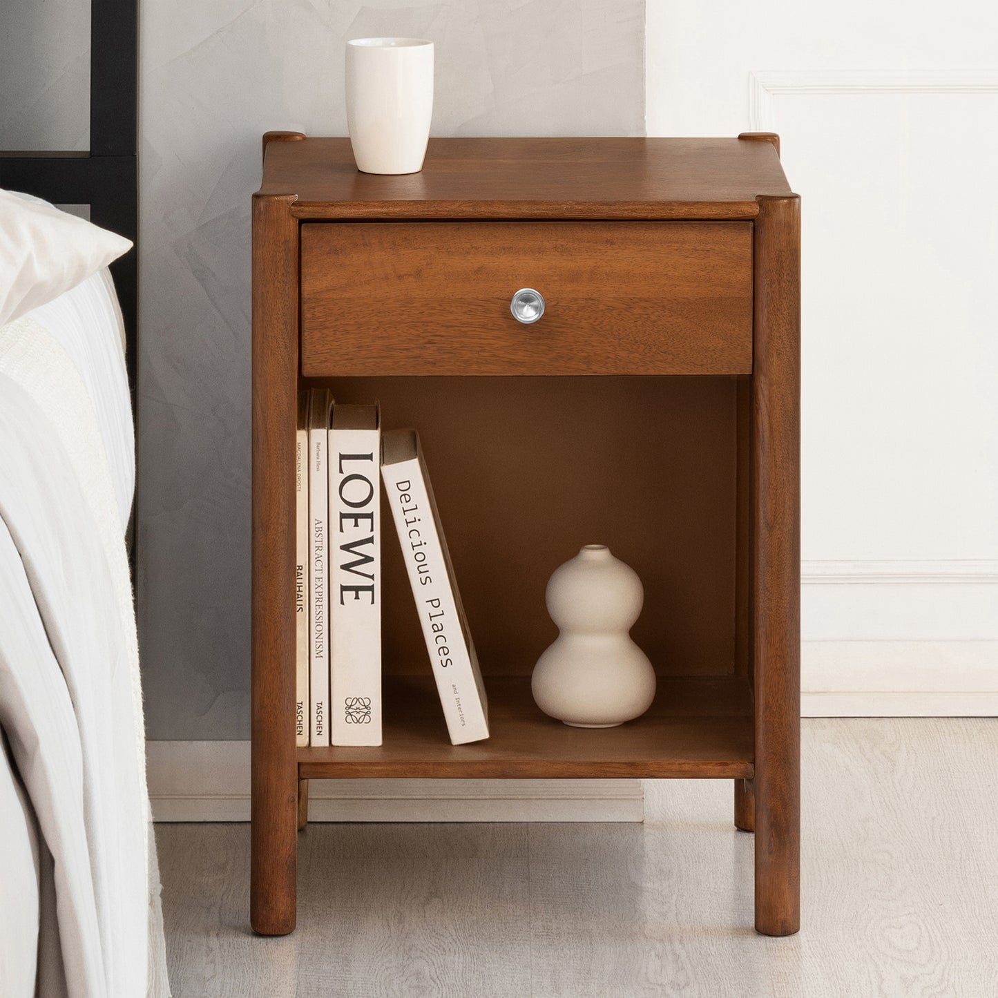 Eden Solid Wood Nightstand - Walnut