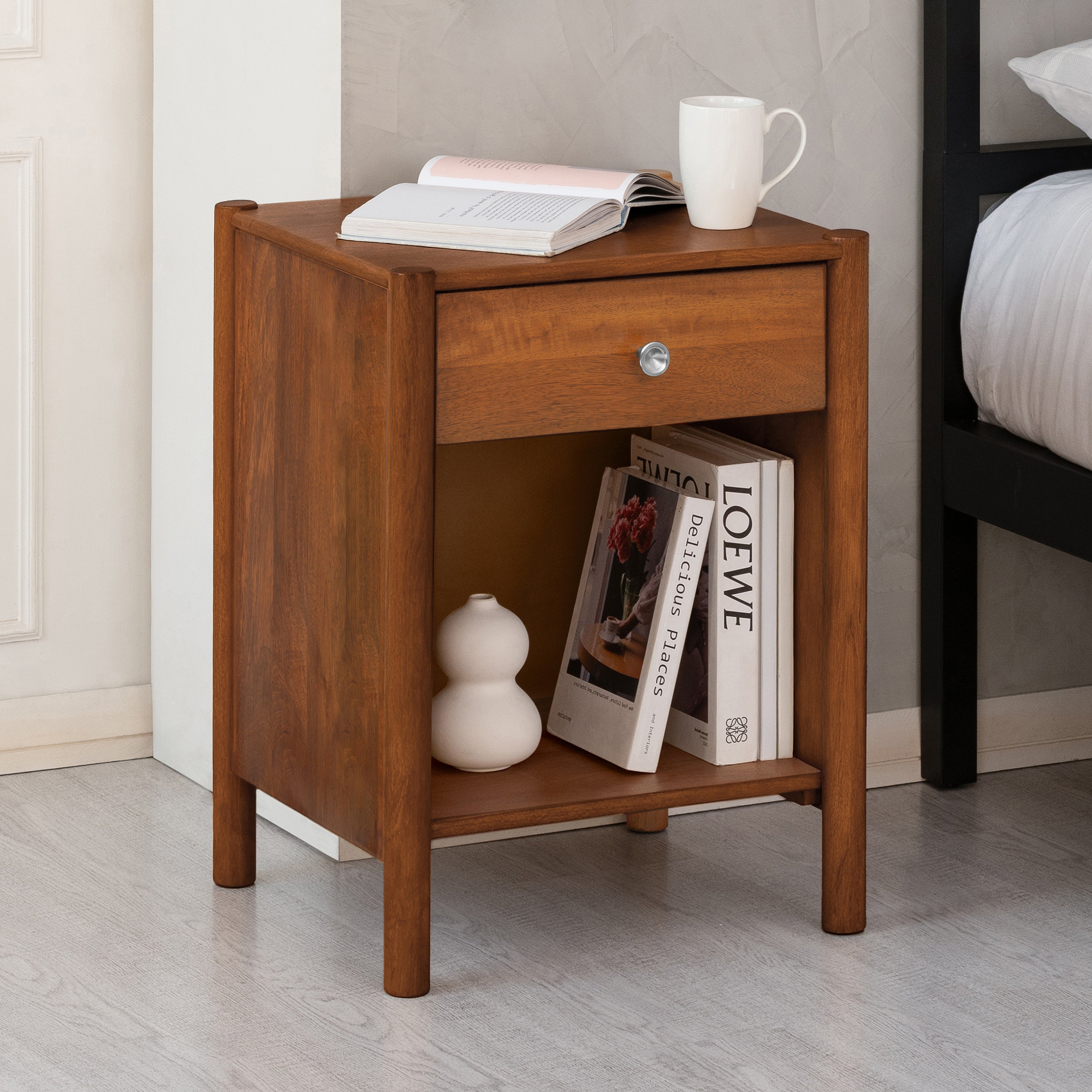 Eden Solid Wood Nightstand - Walnut