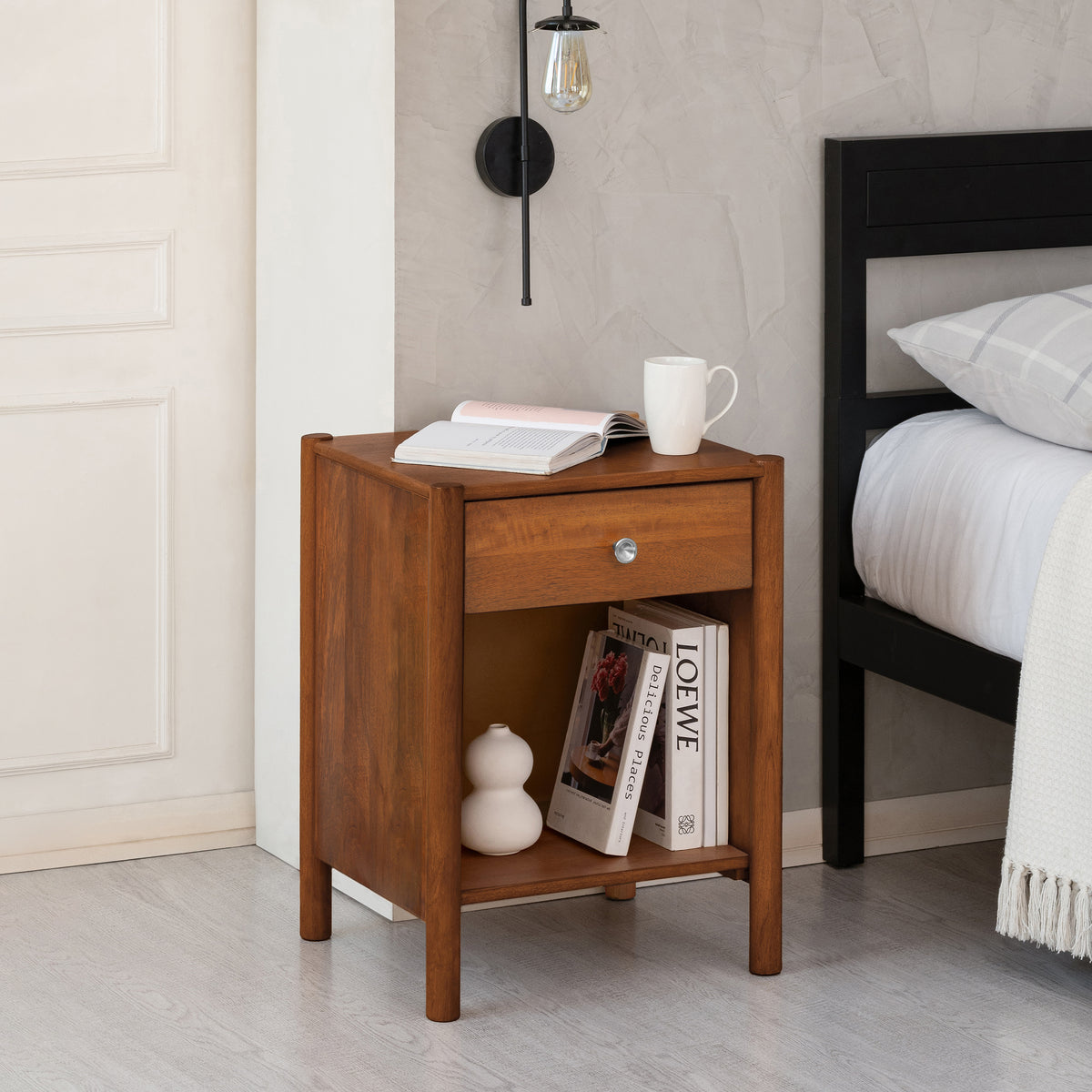 Eden Solid Wood Nightstand - Walnut