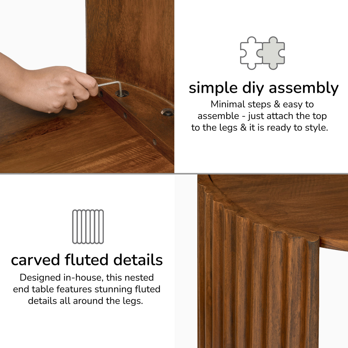 Lenni Nested Solid Wood End Table - Walnut