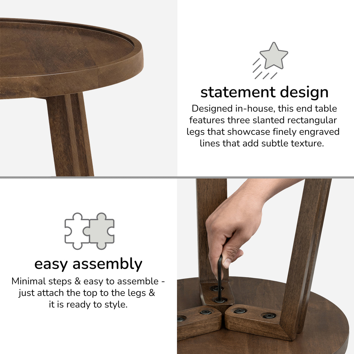 Ethel Solid Wood End Table - Hazel Brown
