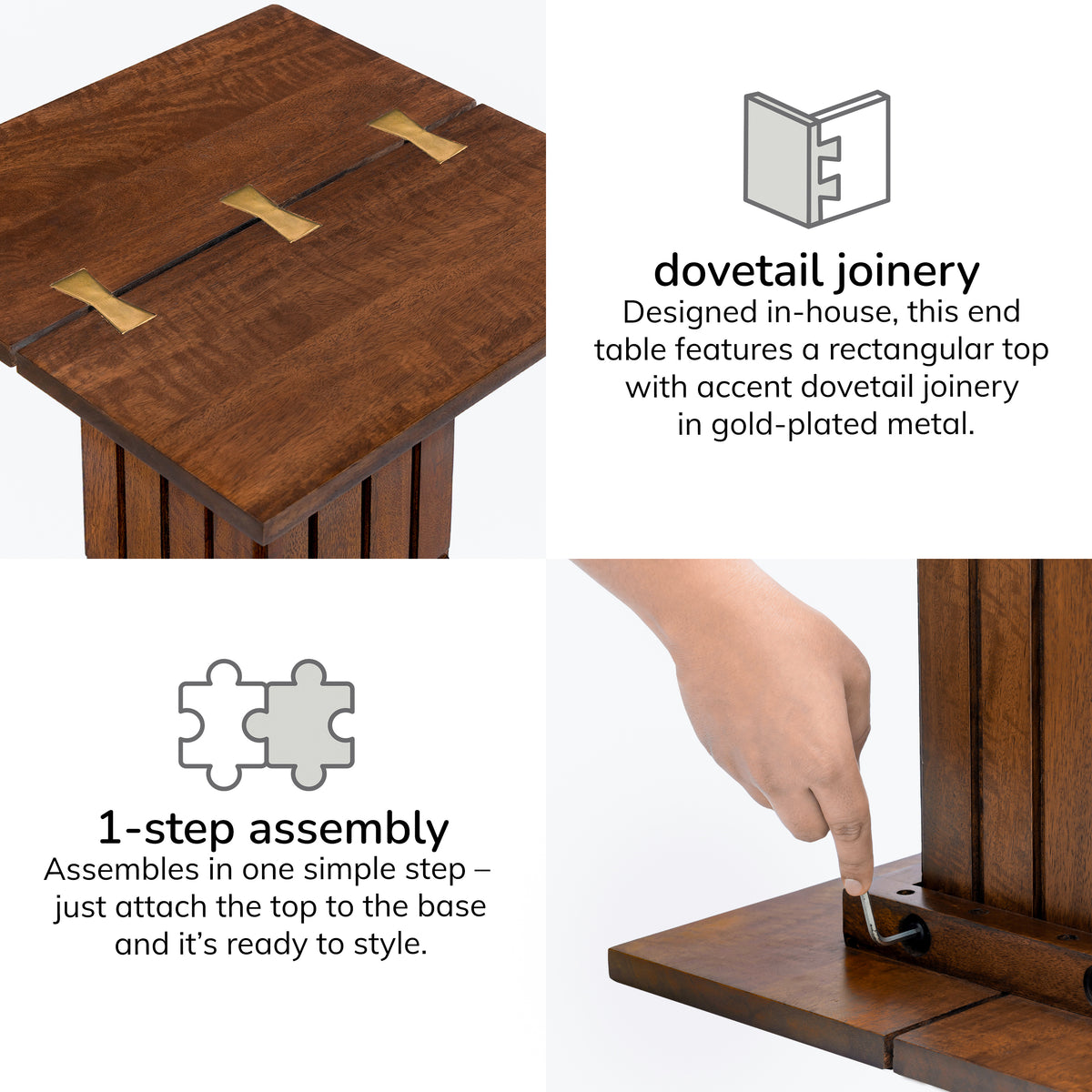 Alyssa Solid Wood End Table - Walnut