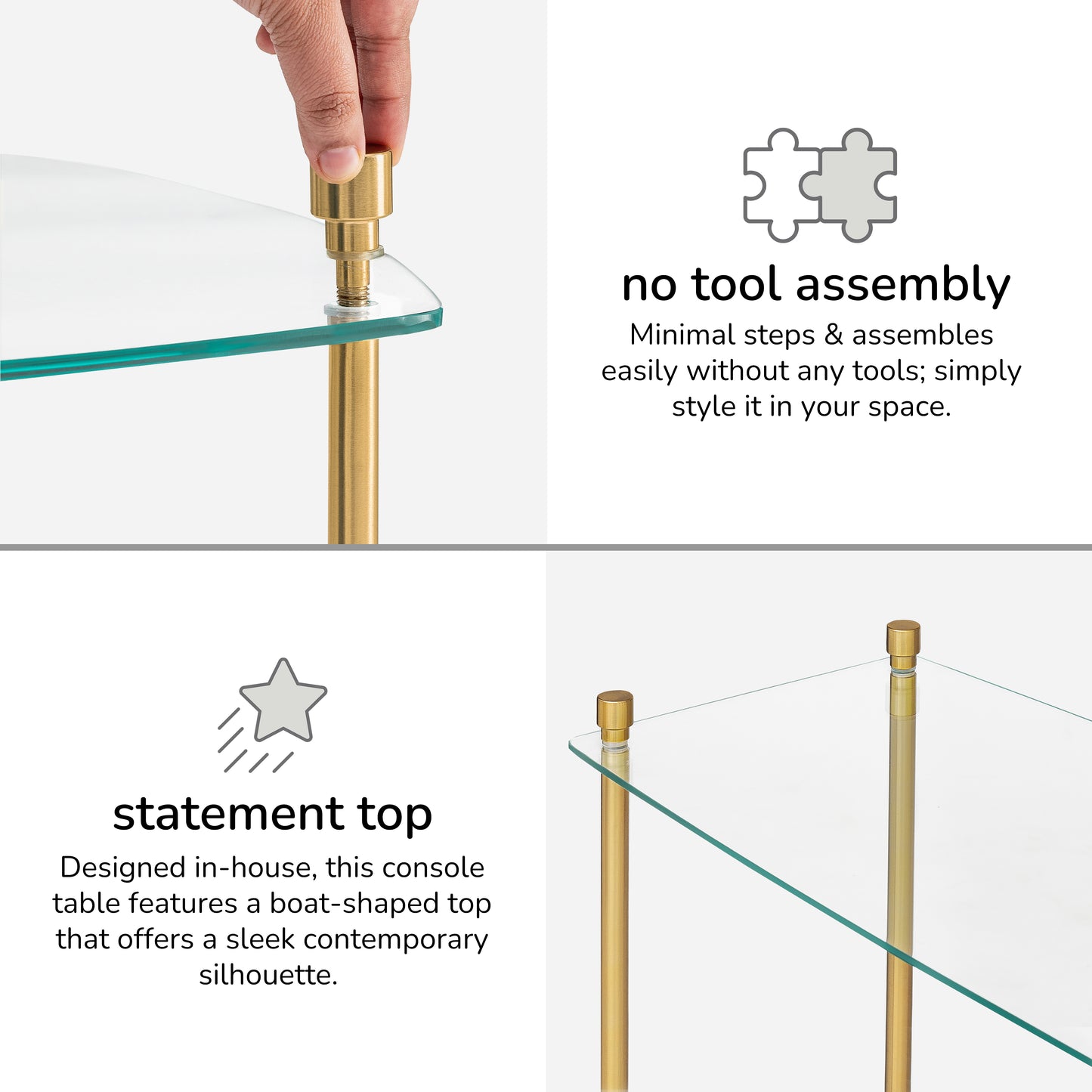 Veta Metal & Tempered Glass Console Table - Antique Brass