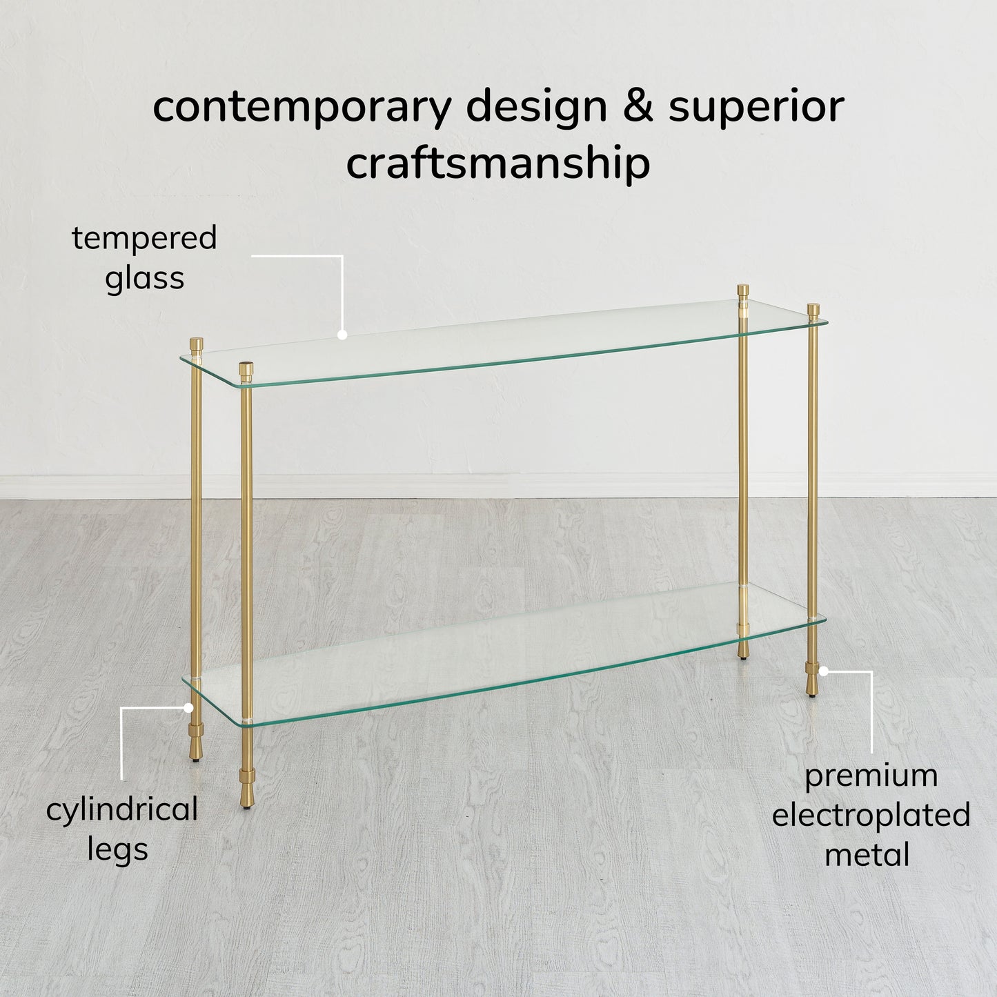 Veta Metal & Tempered Glass Console Table - Antique Brass