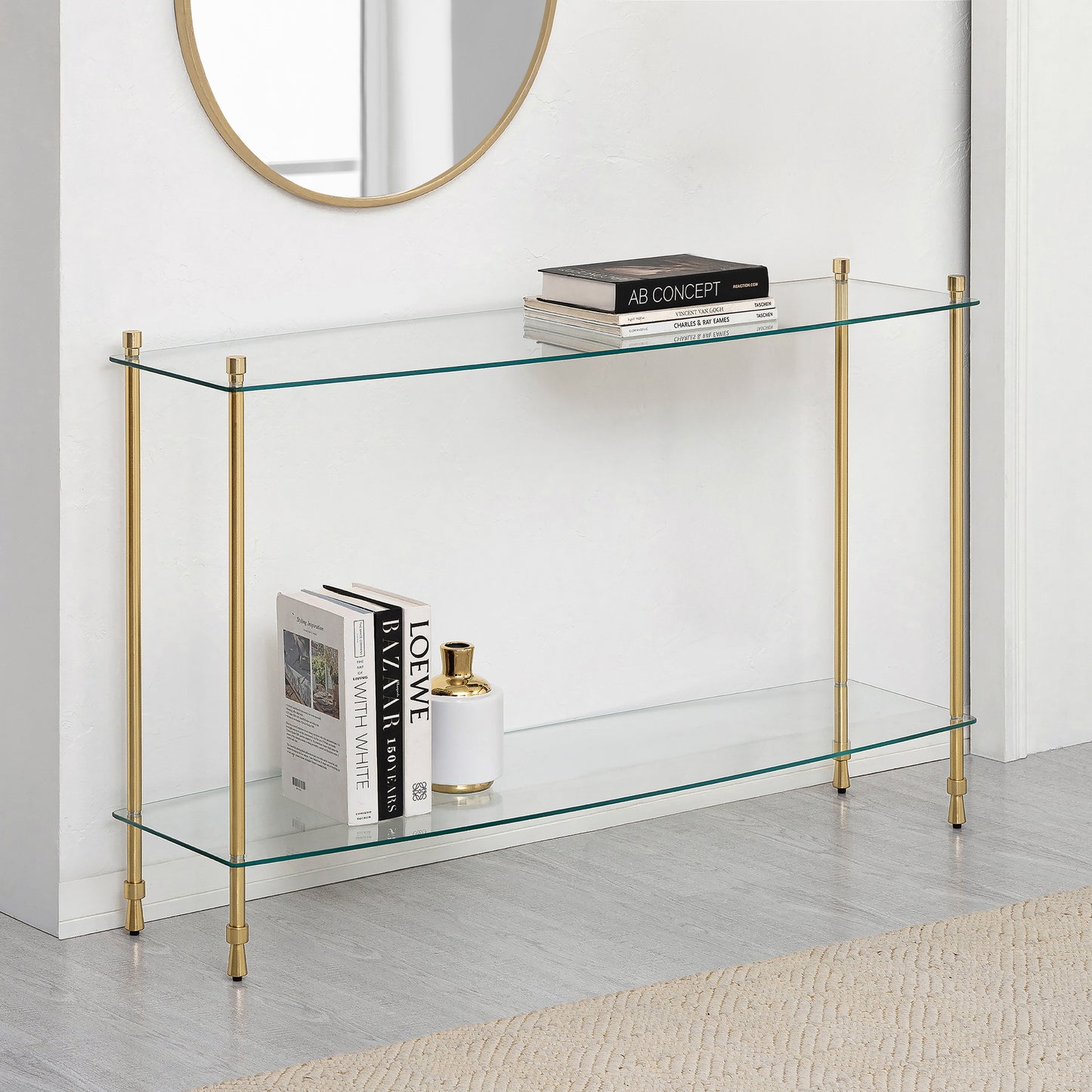 Veta Metal & Tempered Glass Console Table - Antique Brass