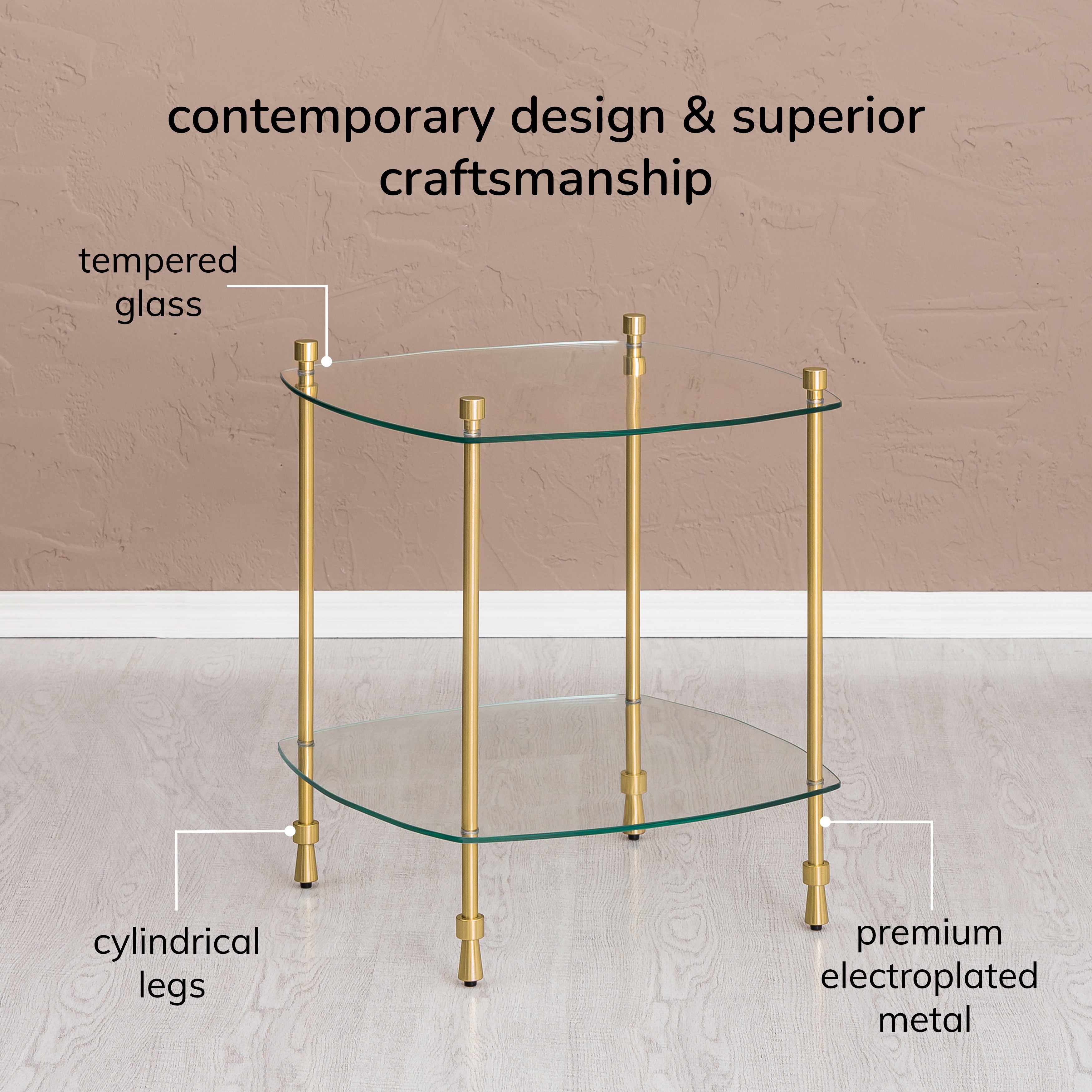 Veta Metal & Tempered Glass End Table - Antique Brass