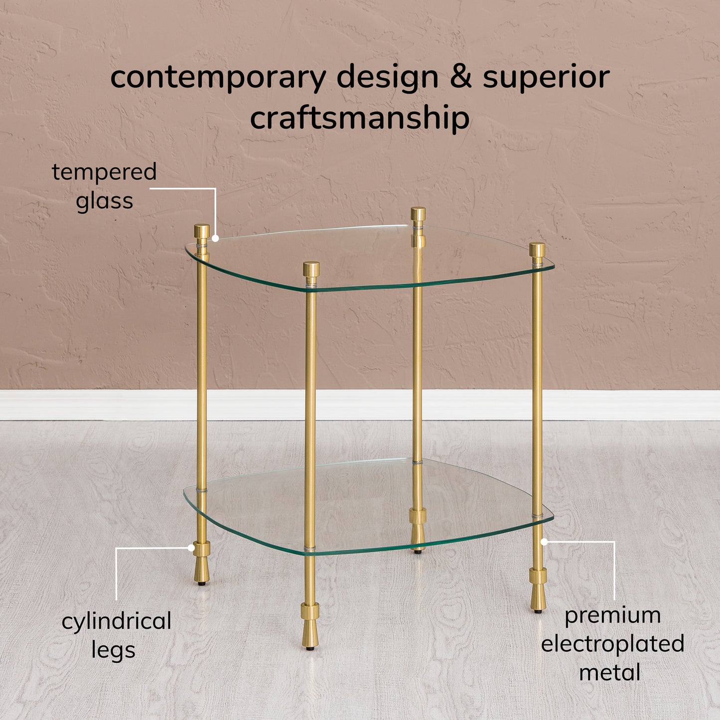 Veta Metal & Tempered Glass End Table - Antique Brass