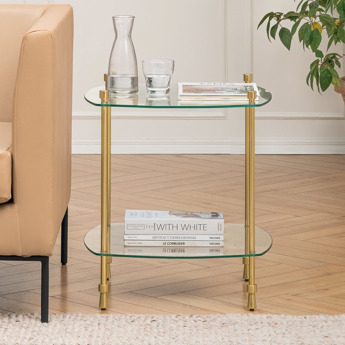 Veta Metal & Tempered Glass End Table - Antique Brass