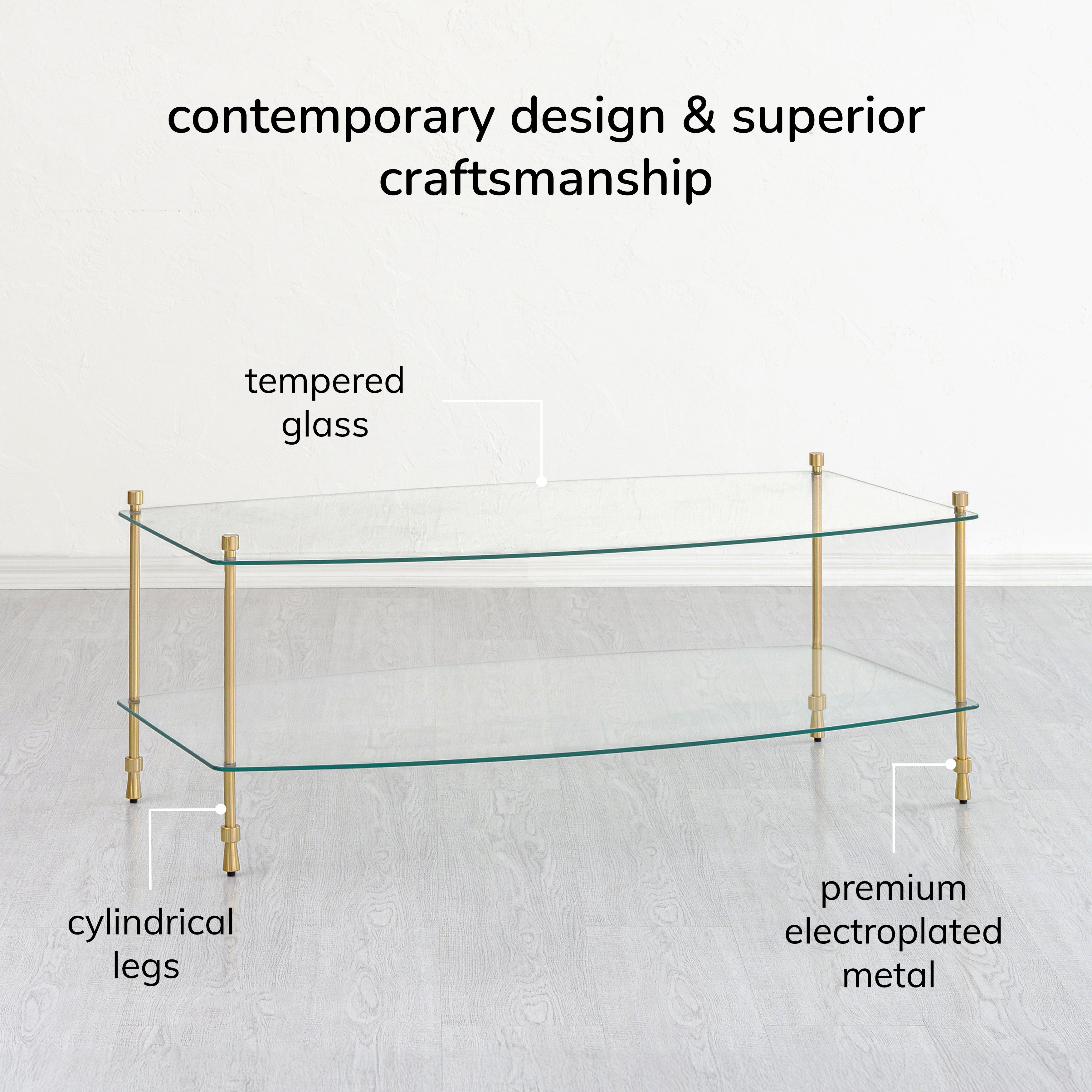 Veta Metal & Tempered Glass Coffee Table - Antique Brass