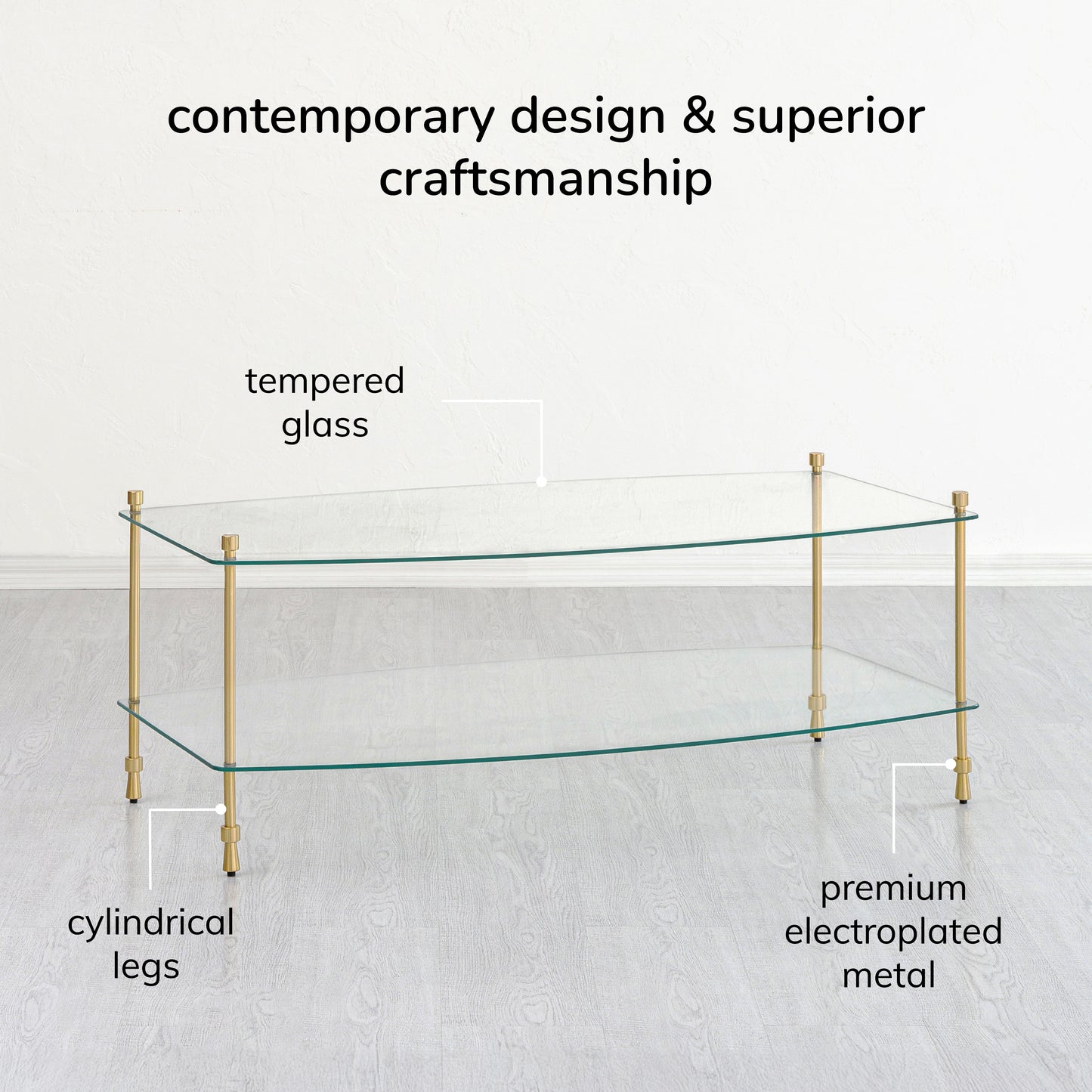 Veta Metal & Tempered Glass Coffee Table - Antique Brass