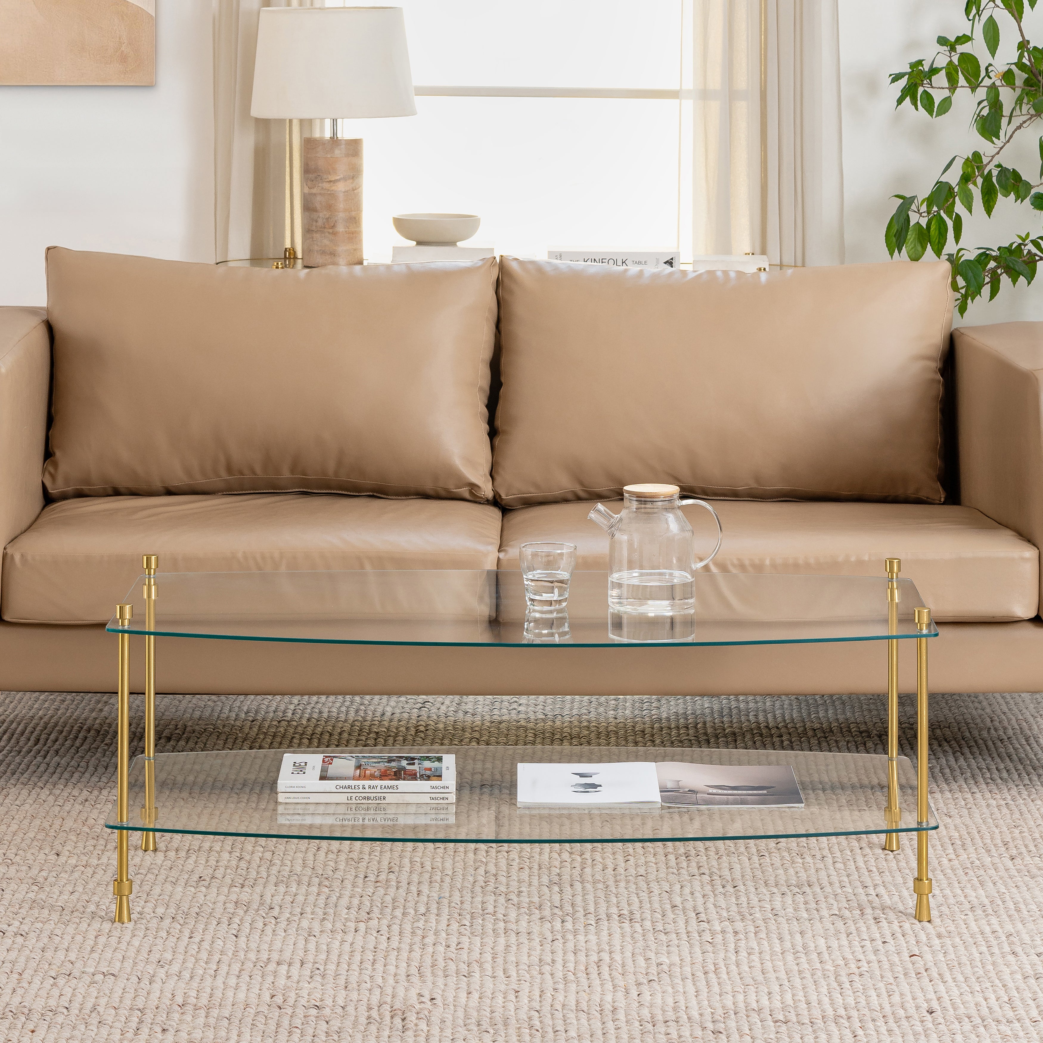 Veta Metal & Tempered Glass Coffee Table - Antique Brass