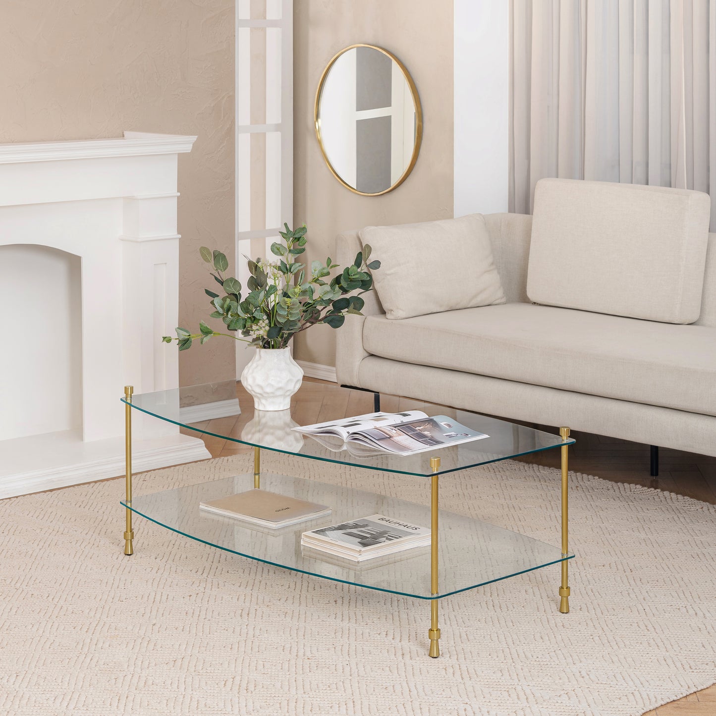Veta Metal & Tempered Glass Coffee Table - Antique Brass