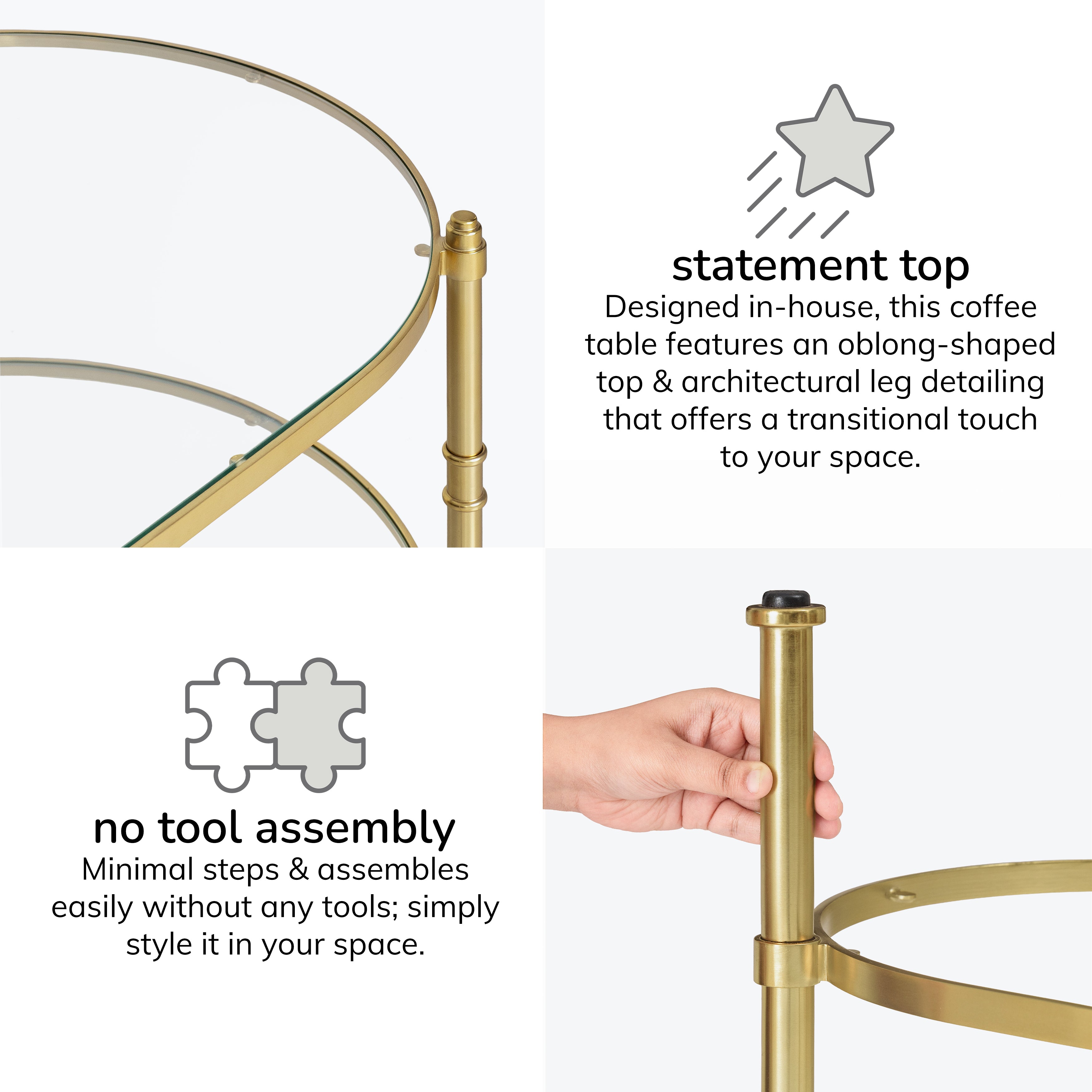 Remi Metal & Tempered Glass Coffee Table - Antique Brass