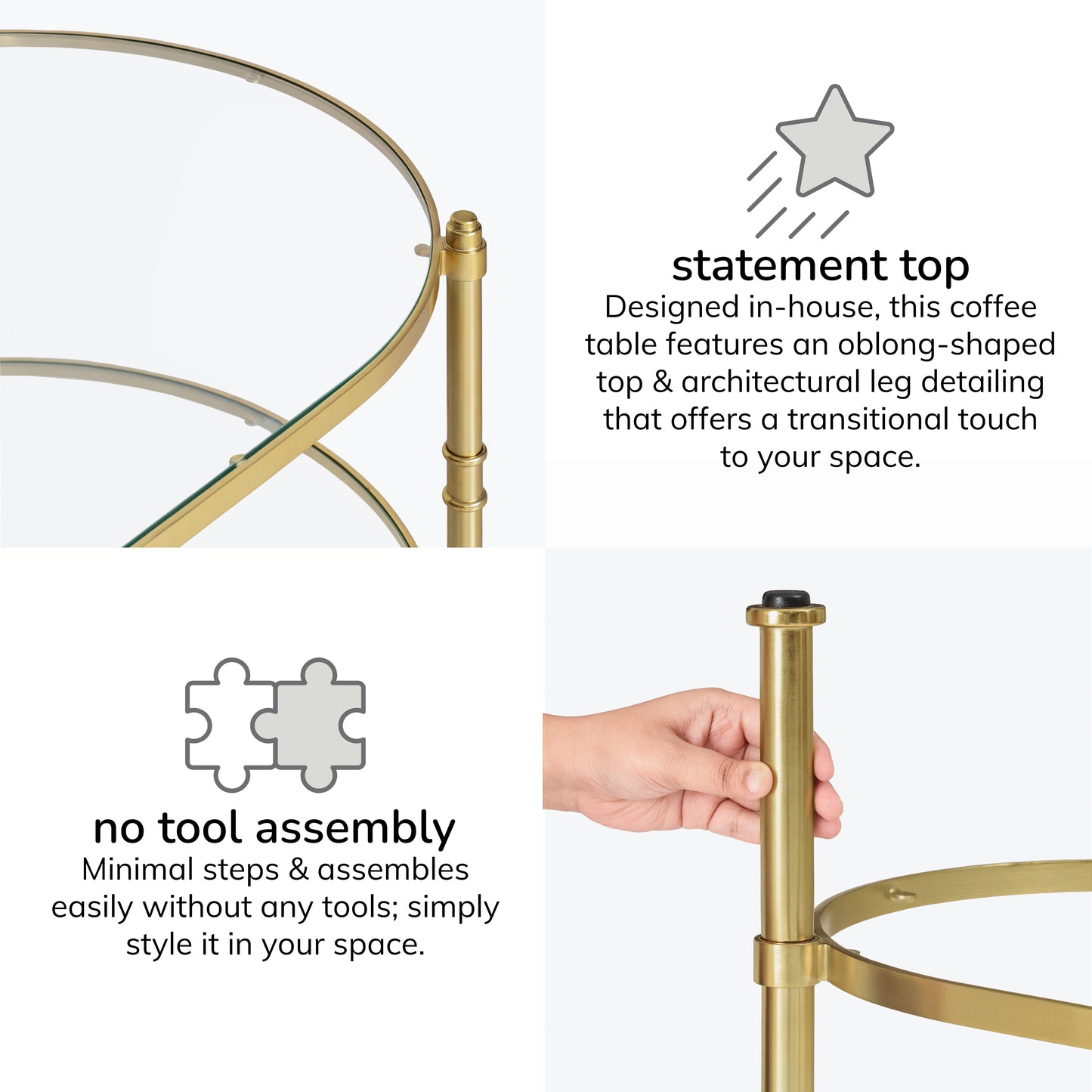 Remi Metal & Tempered Glass Coffee Table - Antique Brass