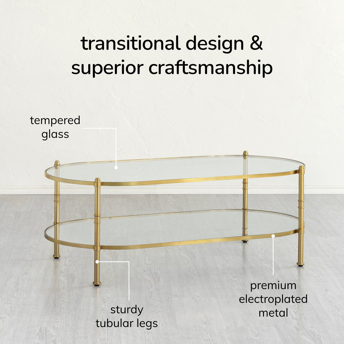Remi Metal & Tempered Glass Coffee Table - Antique Brass