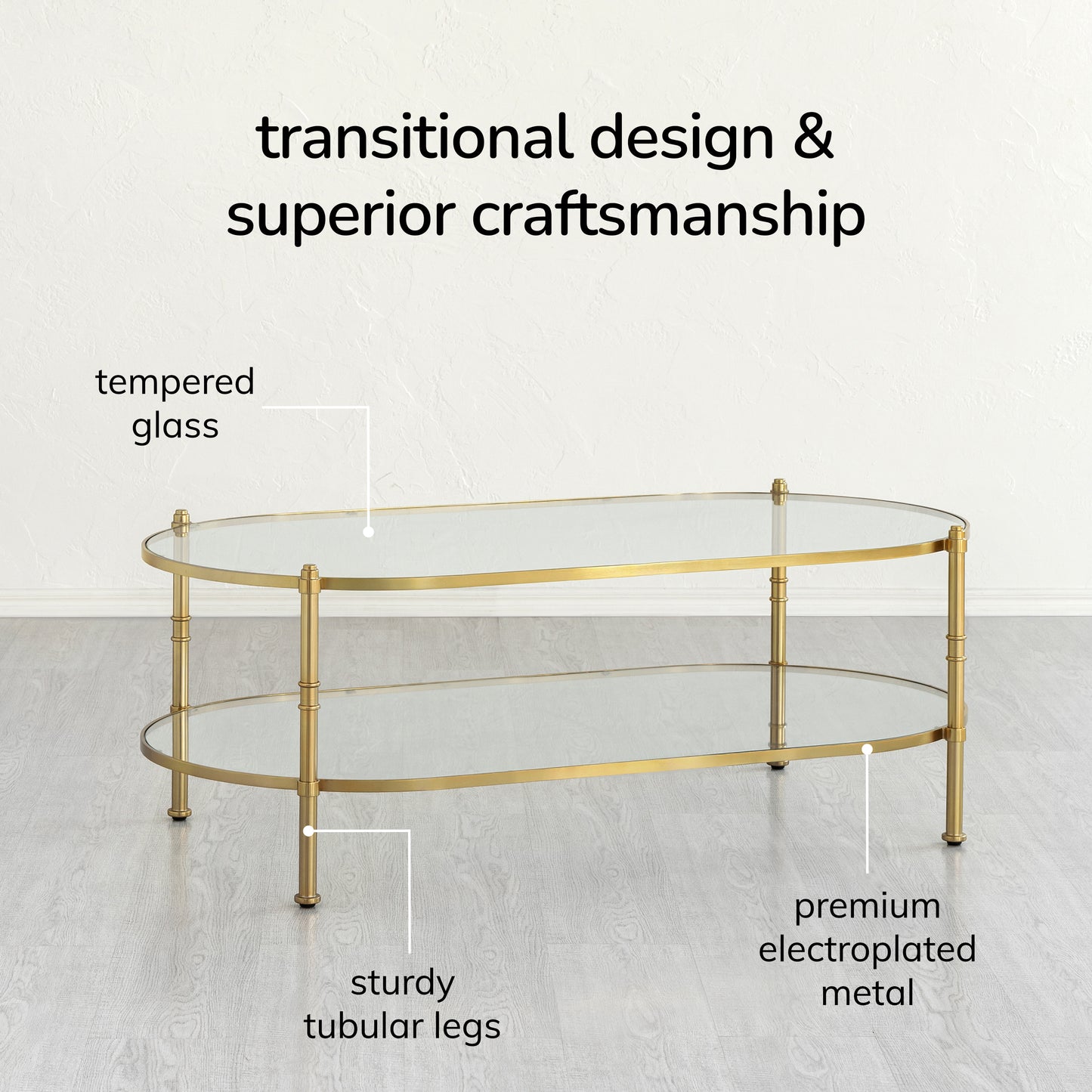 Remi Metal & Tempered Glass Coffee Table - Antique Brass