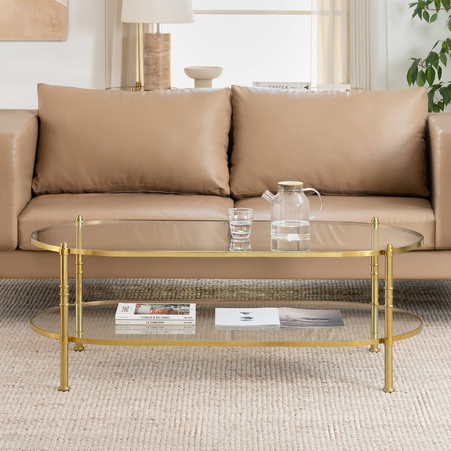 Remi Metal & Tempered Glass Coffee Table - Antique Brass