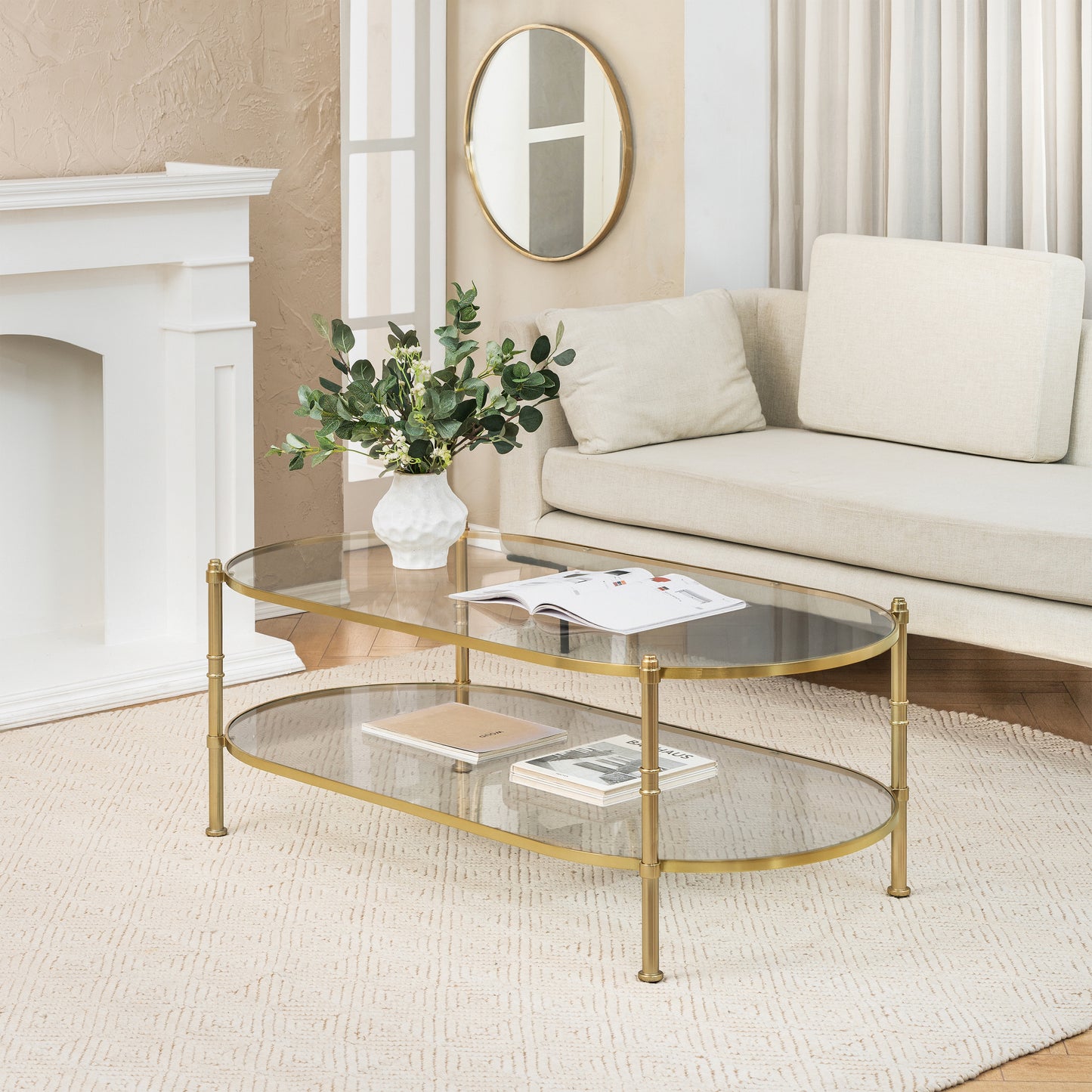 Remi Metal & Tempered Glass Coffee Table - Antique Brass