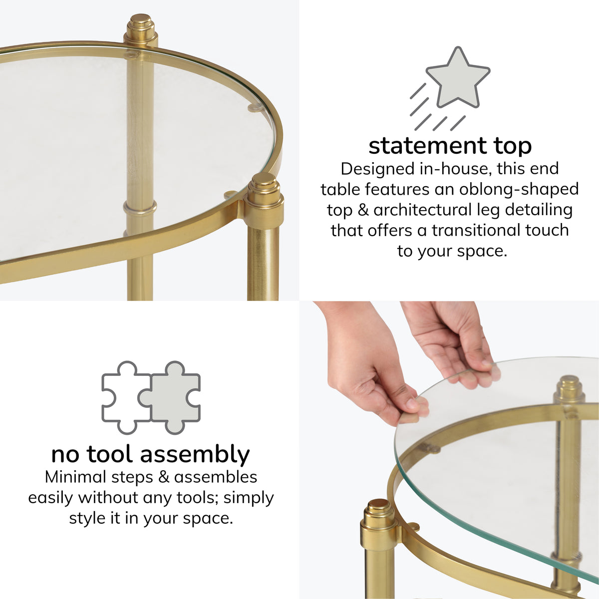 Remi Metal & Tempered Glass End Table - Antique Brass