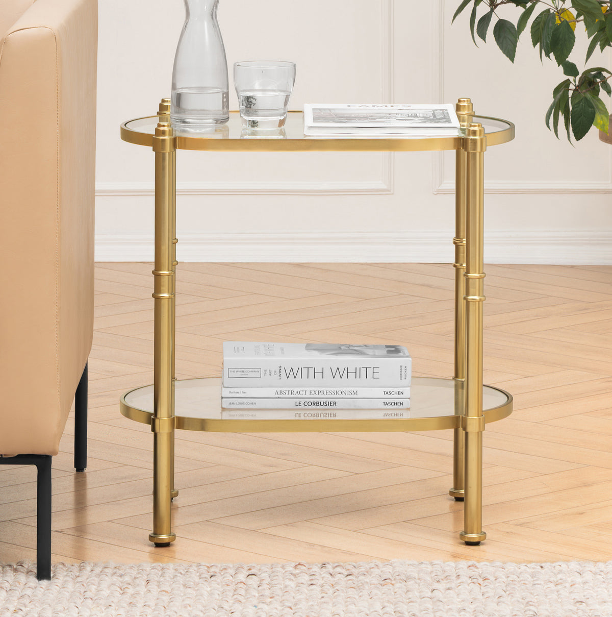 Remi Metal & Tempered Glass End Table - Antique Brass