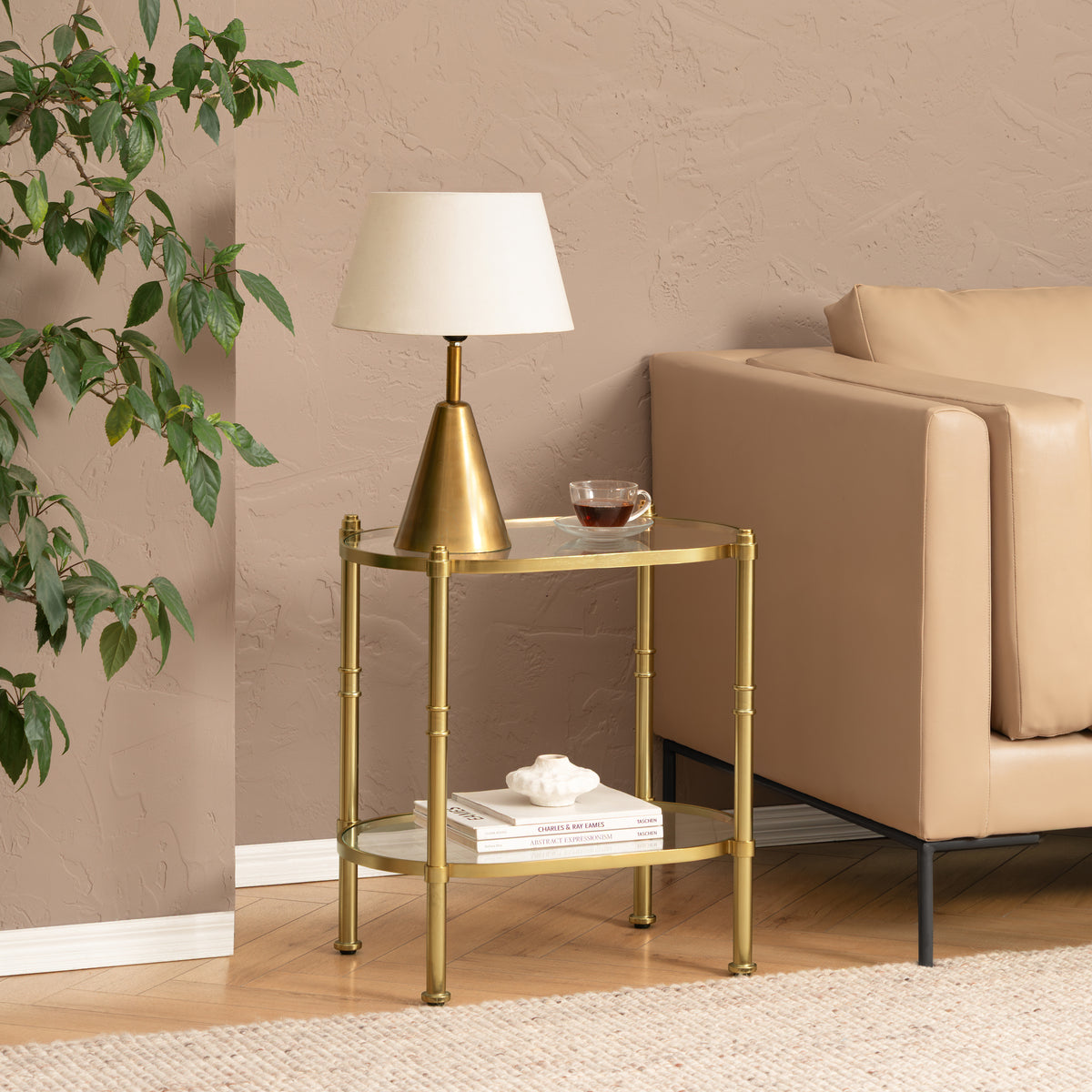 Remi Metal & Tempered Glass End Table - Antique Brass