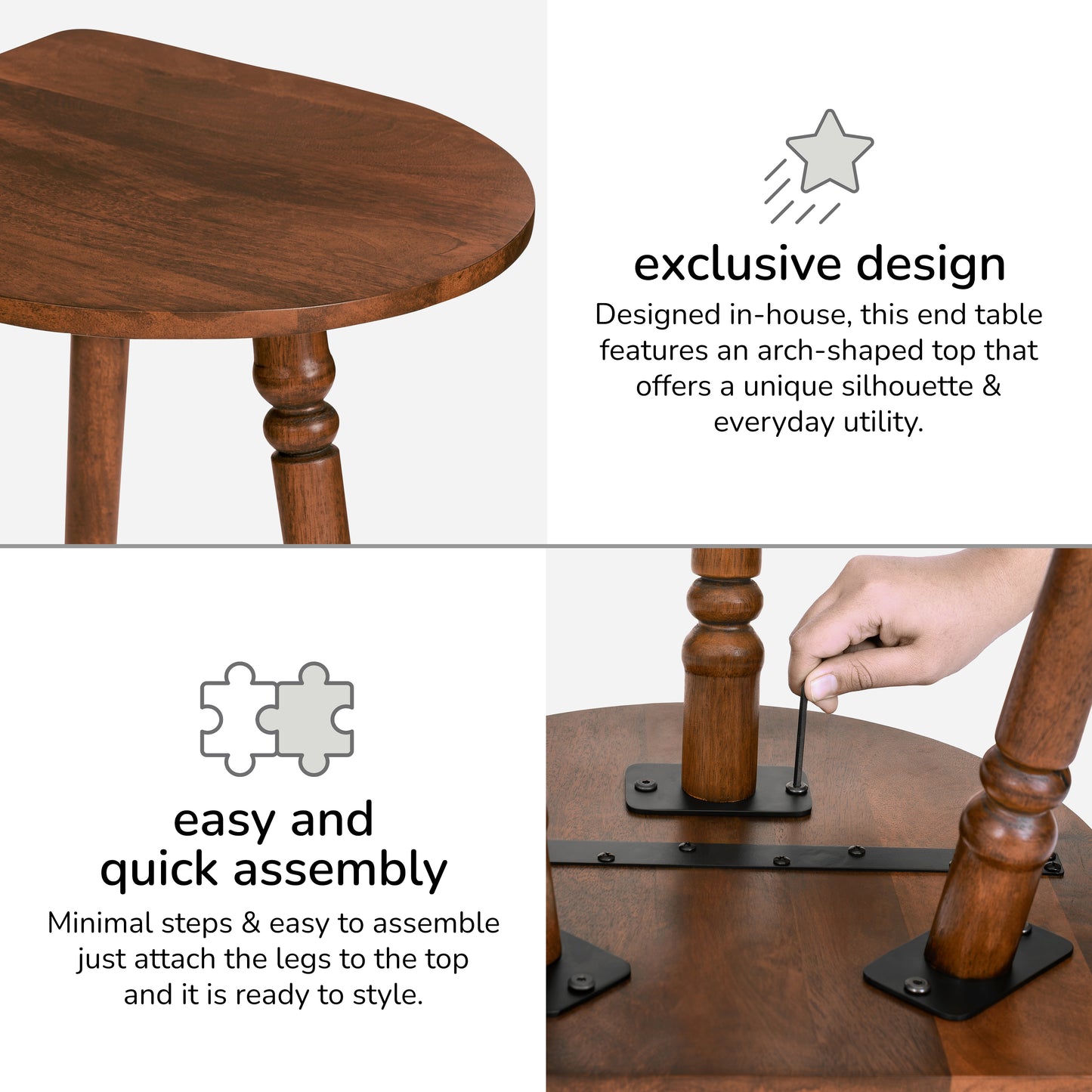 Bibi Solid Wood End Table - Walnut