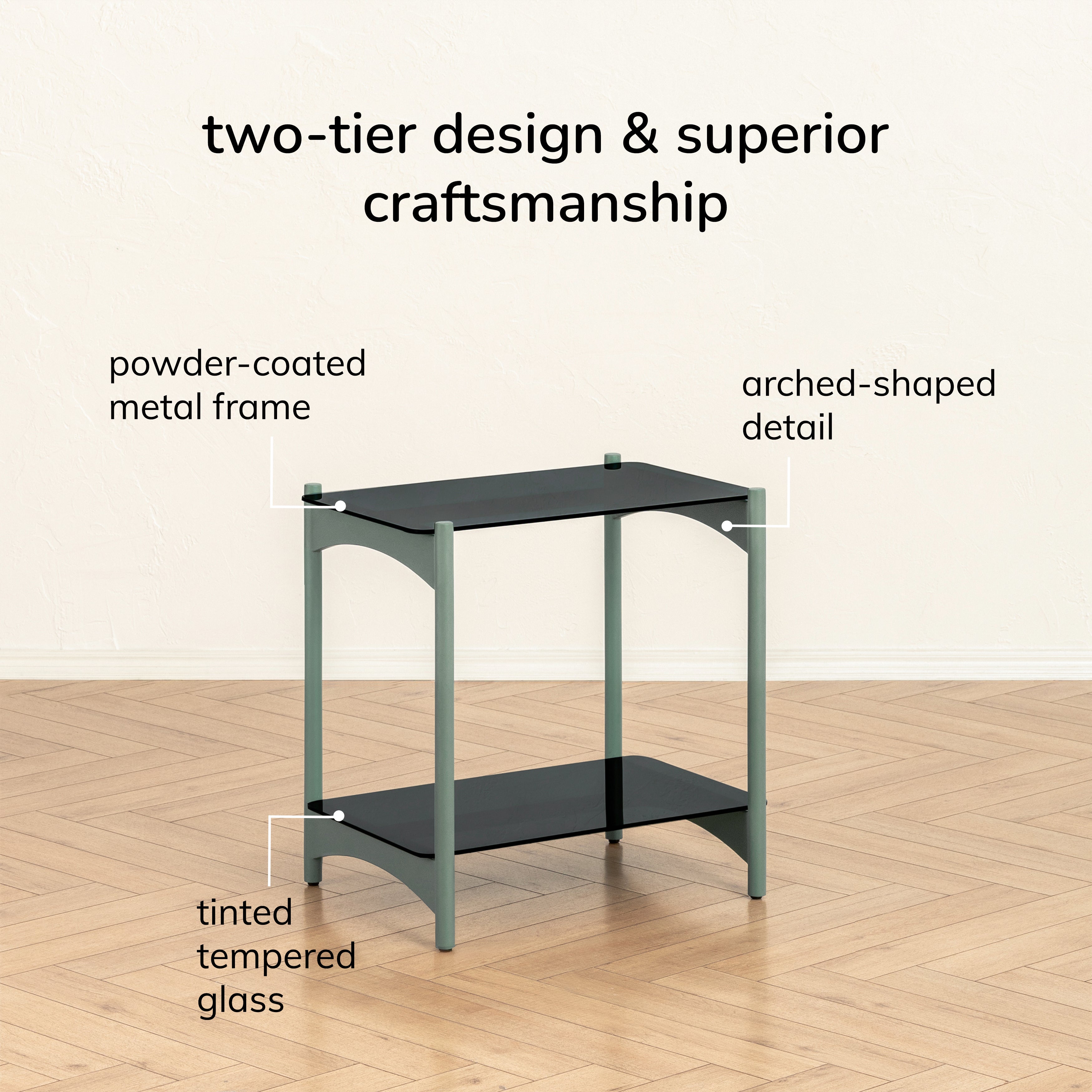 Hector Metal & Tempered Glass End Table - Sage Green