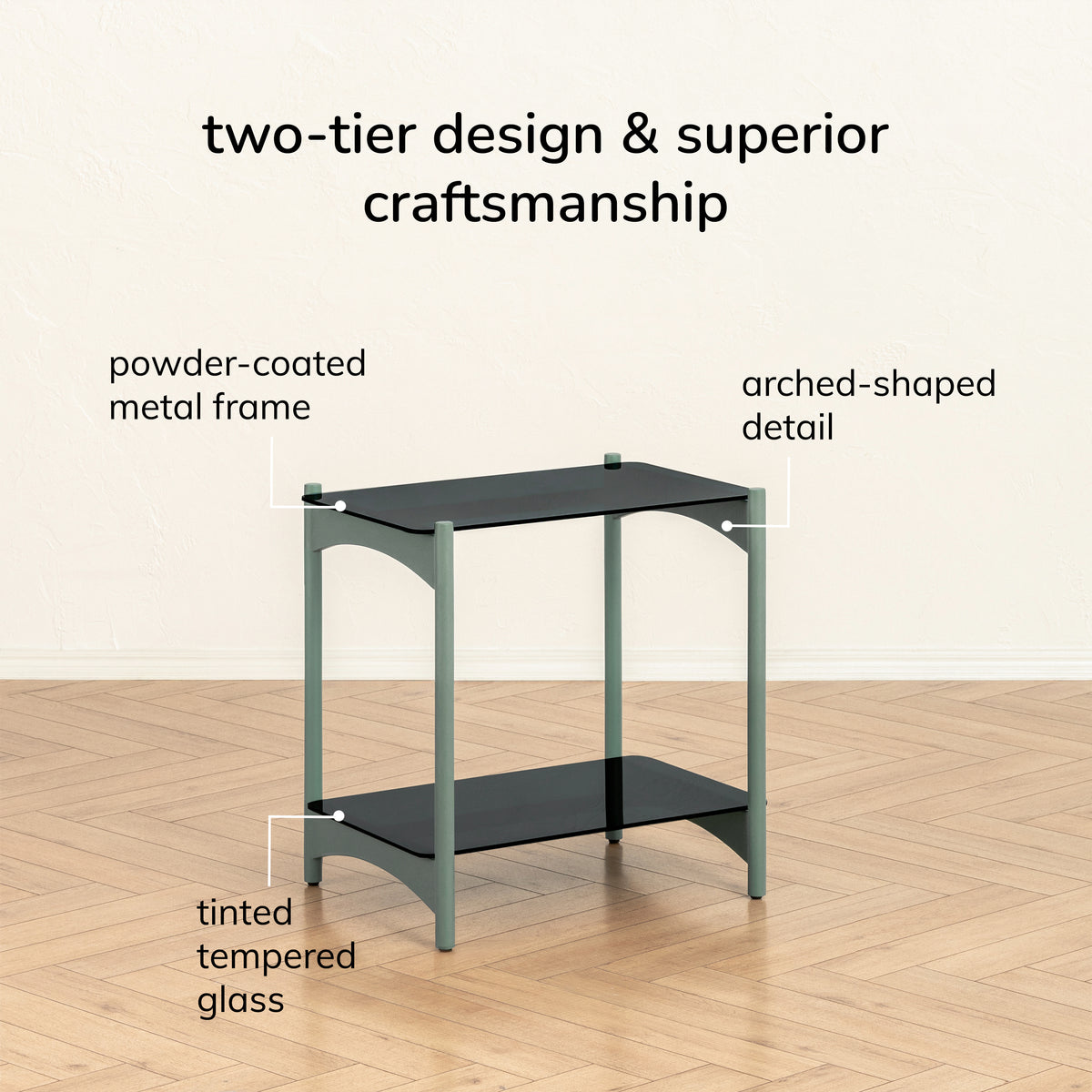 Hector Metal & Tempered Glass End Table - Sage Green