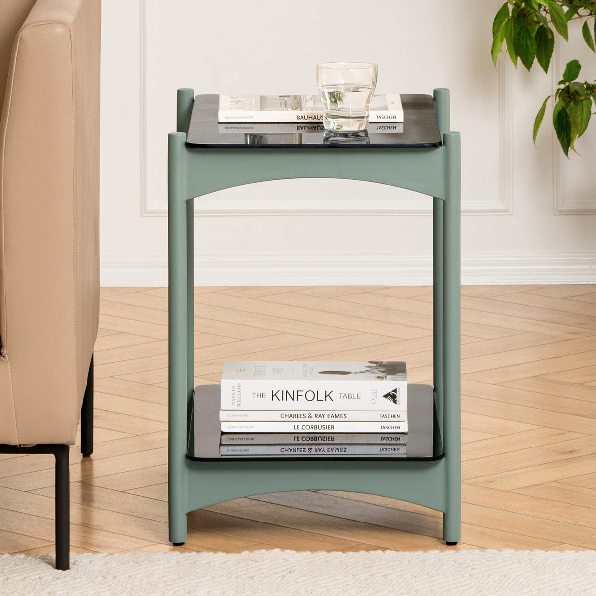 Hector Metal & Tempered Glass End Table - Sage Green