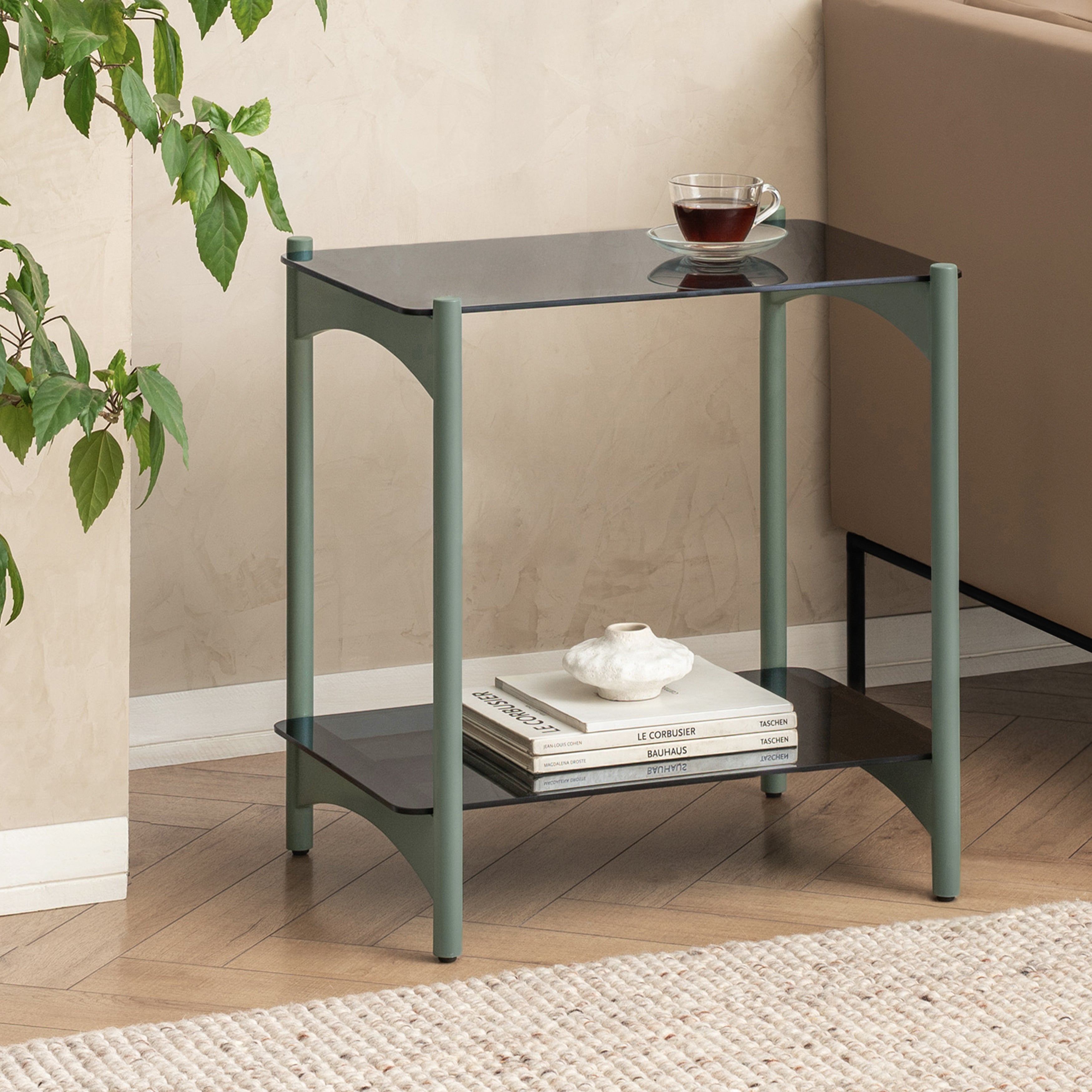 Hector Metal & Tempered Glass End Table - Sage Green