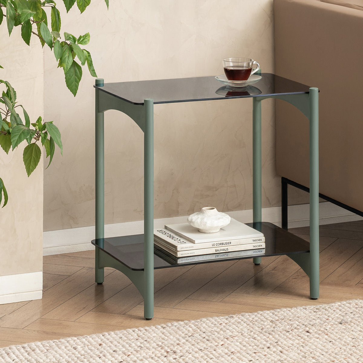 Hector Metal & Tempered Glass End Table - Sage Green
