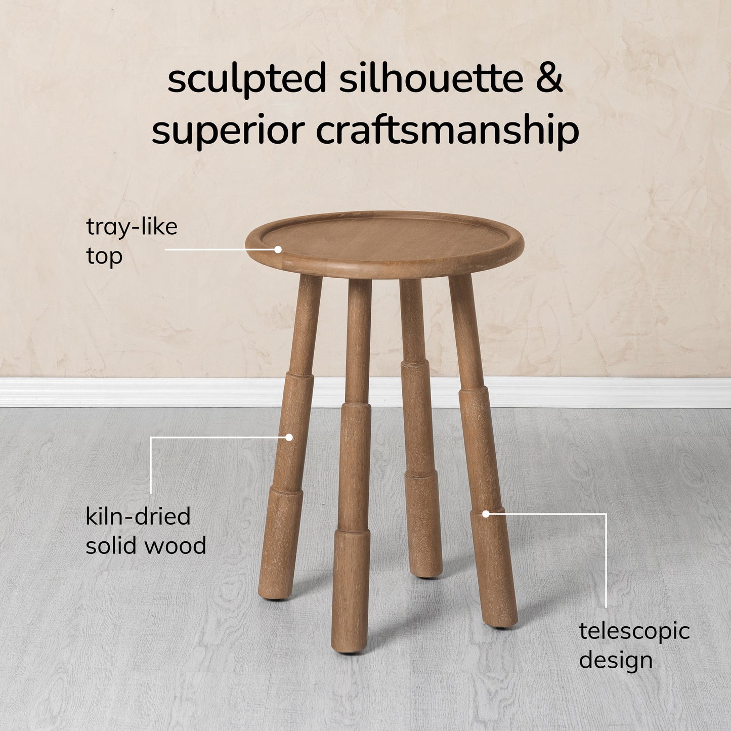 Bali Solid Wood End Table - Cerused Taupe
