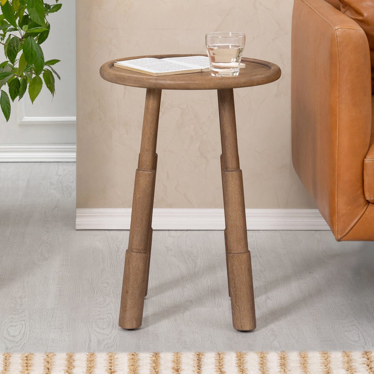 Bali Solid Wood End Table - Cerused Taupe