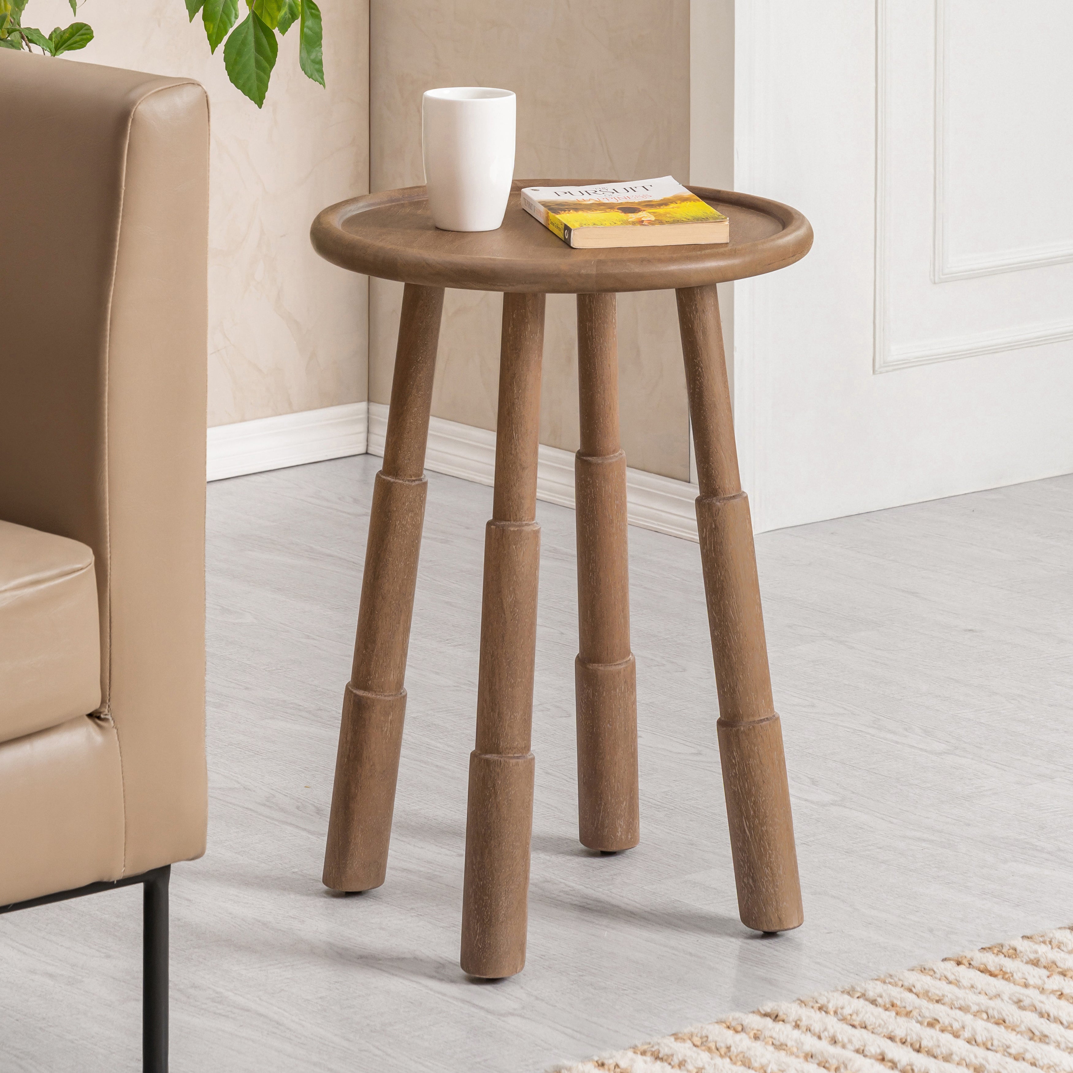 Bali Solid Wood End Table - Cerused Taupe