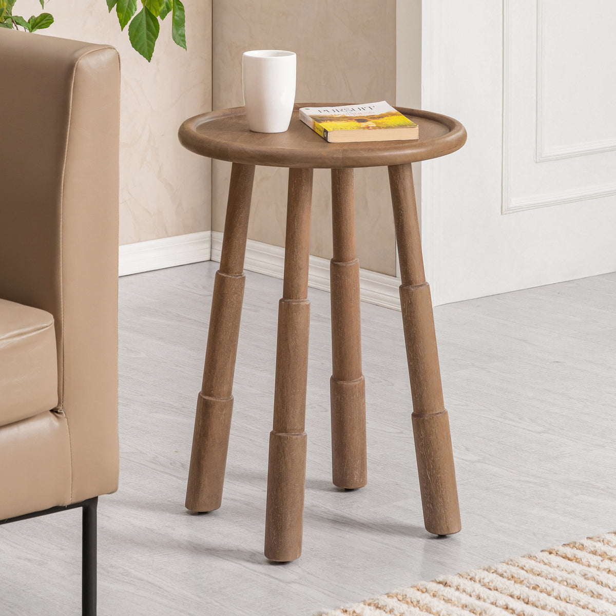 Bali Solid Wood End Table - Cerused Taupe