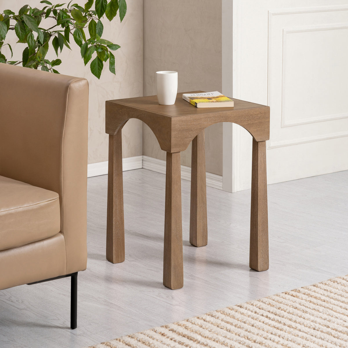 Casa Solid Wood + Veneer End Table - Cerused Taupe