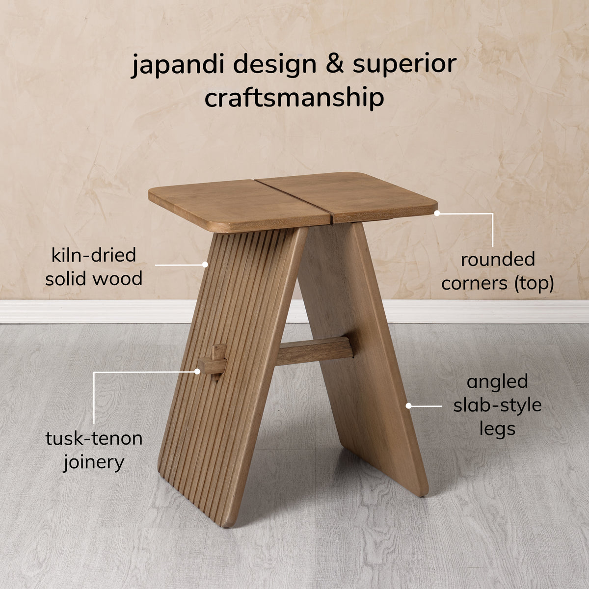 Lohan Solid Wood End Table in Cerused Taupe - Cerused Taupe