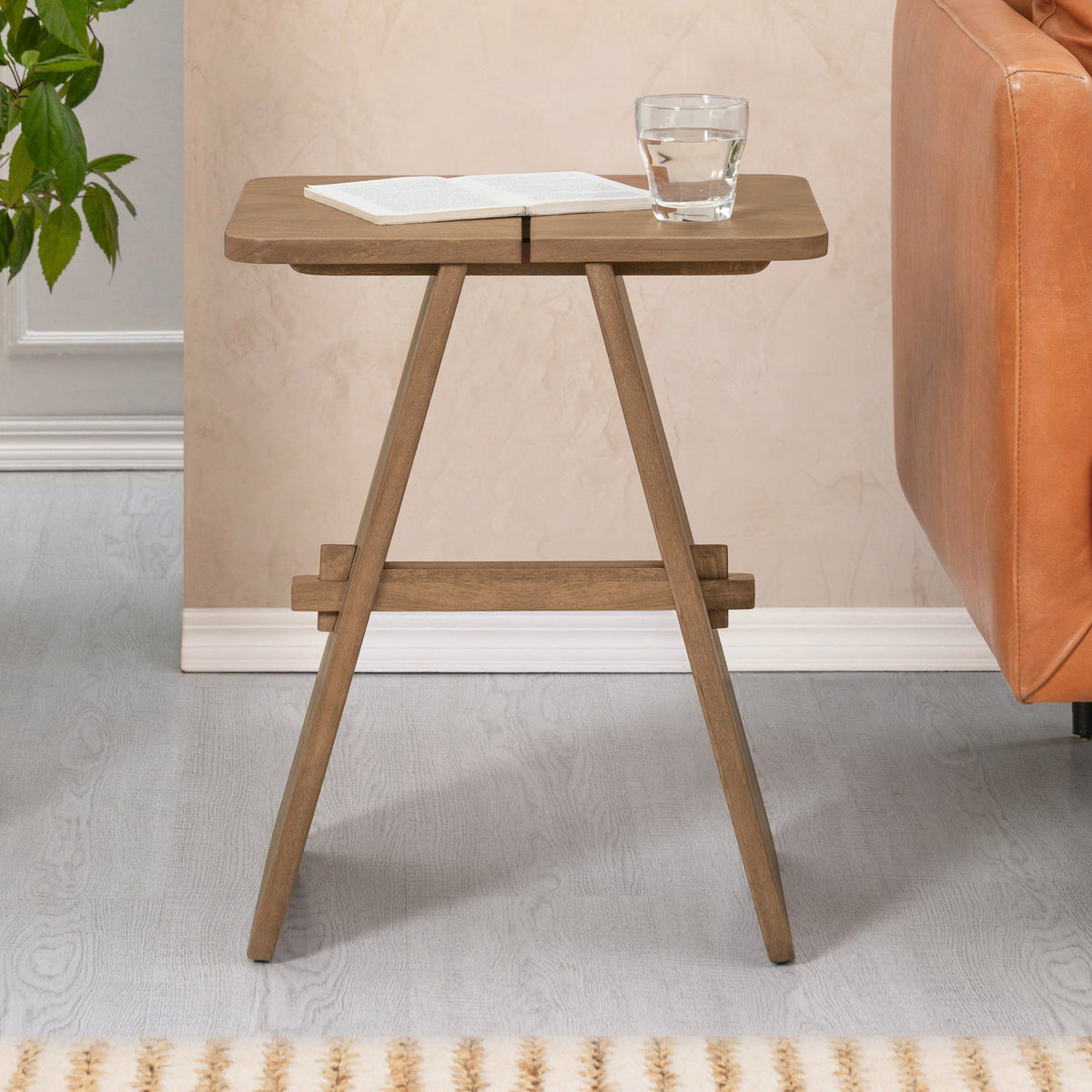 Lohan Solid Wood End Table - Cerused Taupe