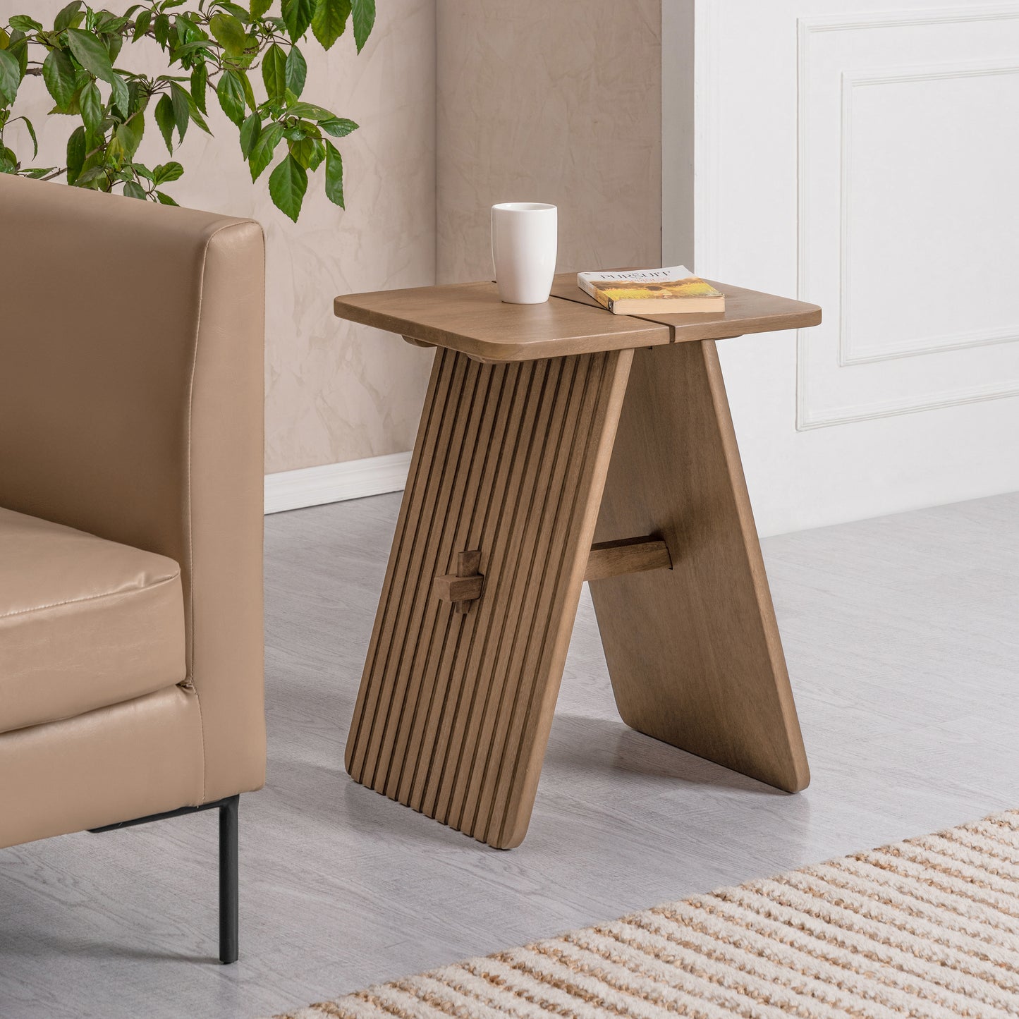 Lohan Solid Wood End Table in Cerused Taupe