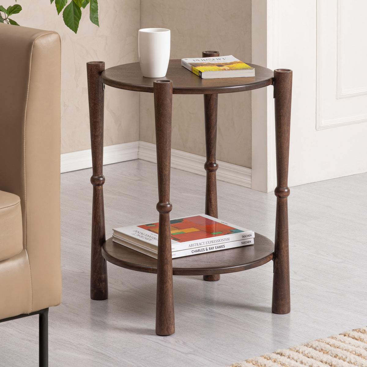 Olive Solid Wood End Table - Espresso