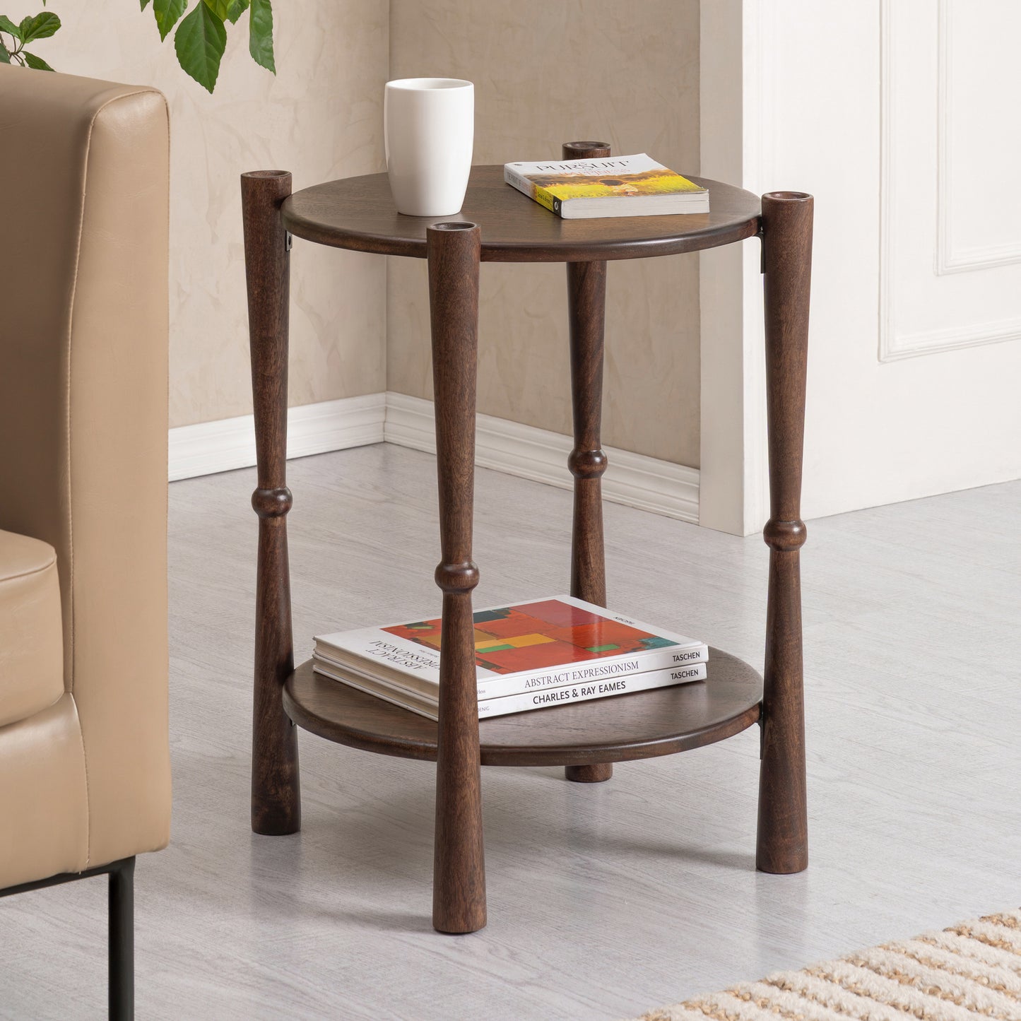 Olive Solid Wood End Table - Espresso
